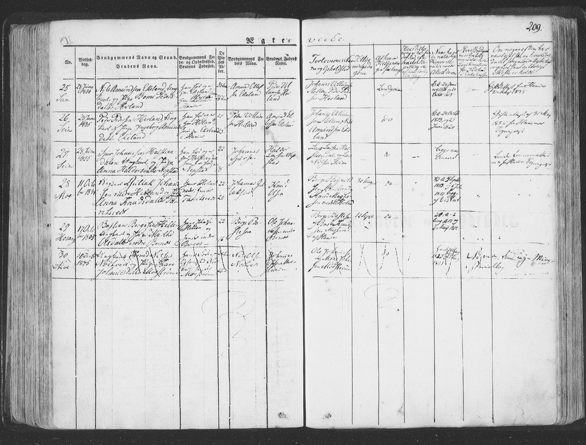 Hosanger sokneprestembete, AV/SAB-A-75801/H/Haa: Parish register (official) no. A 6, 1824-1835, p. 209