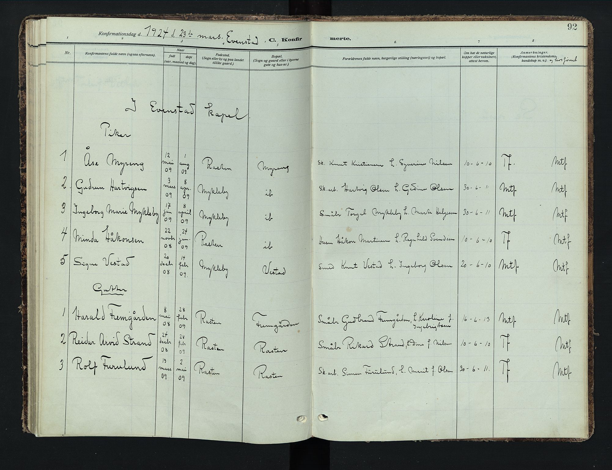 Stor-Elvdal prestekontor, AV/SAH-PREST-052/H/Ha/Haa/L0005: Parish register (official) no. 5, 1908-1924, p. 92