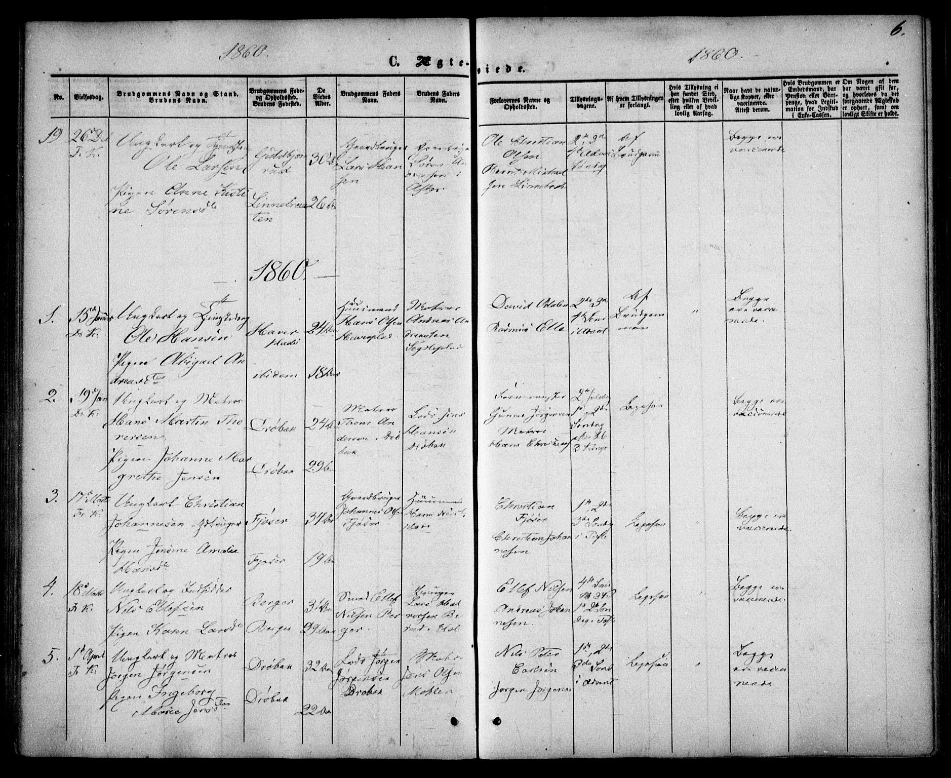 Drøbak prestekontor Kirkebøker, SAO/A-10142a/F/Fa/L0002: Parish register (official) no. I 2, 1858-1870, p. 6