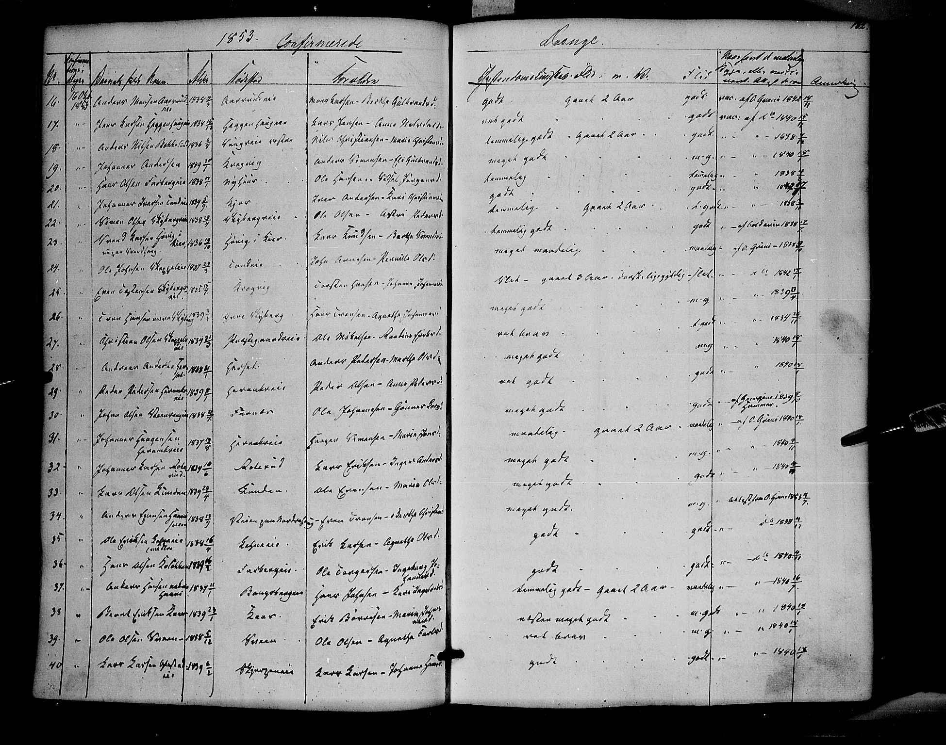 Ringsaker prestekontor, SAH/PREST-014/K/Ka/L0009: Parish register (official) no. 9, 1850-1860, p. 182