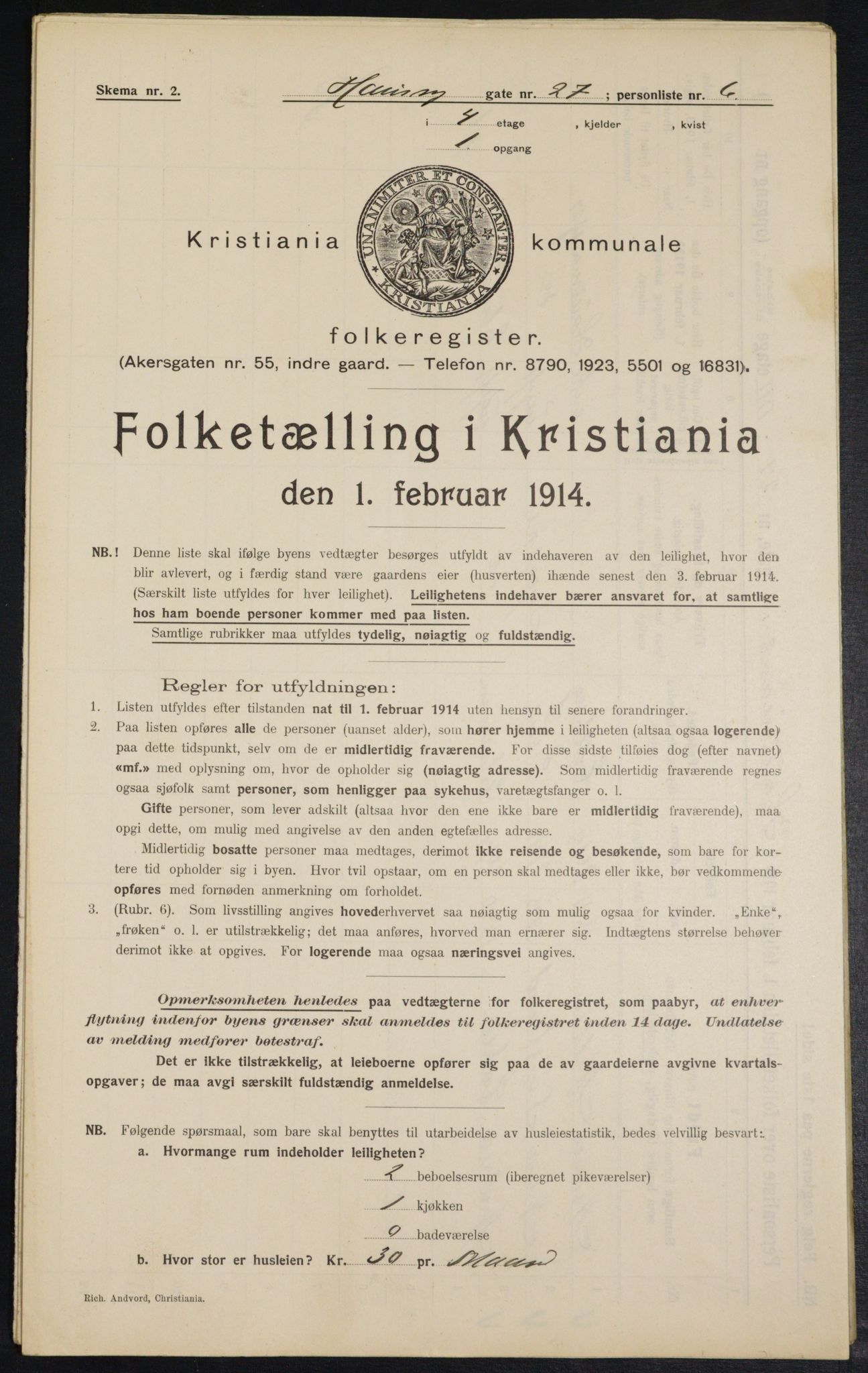 OBA, Municipal Census 1914 for Kristiania, 1914, p. 35261