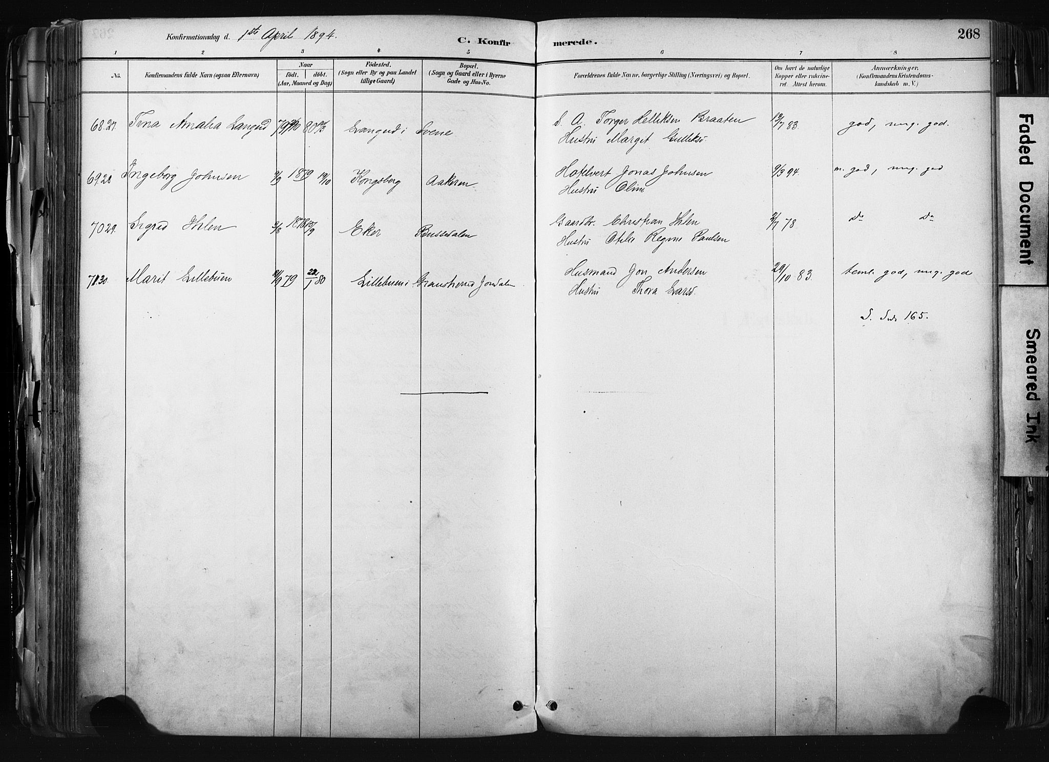 Kongsberg kirkebøker, SAKO/A-22/F/Fb/L0002: Parish register (official) no. II 2, 1886-1896, p. 268
