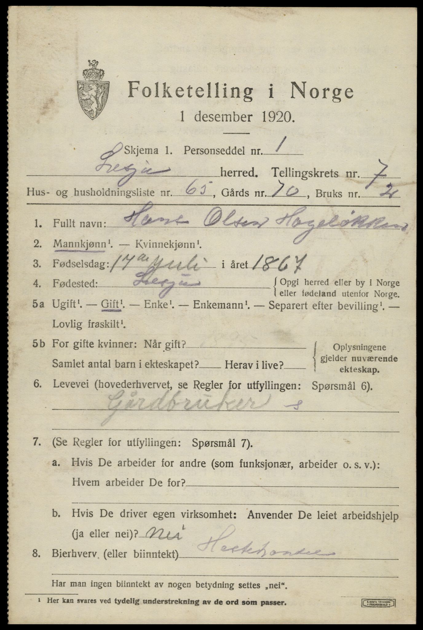 SAH, 1920 census for Lesja, 1920, p. 4612