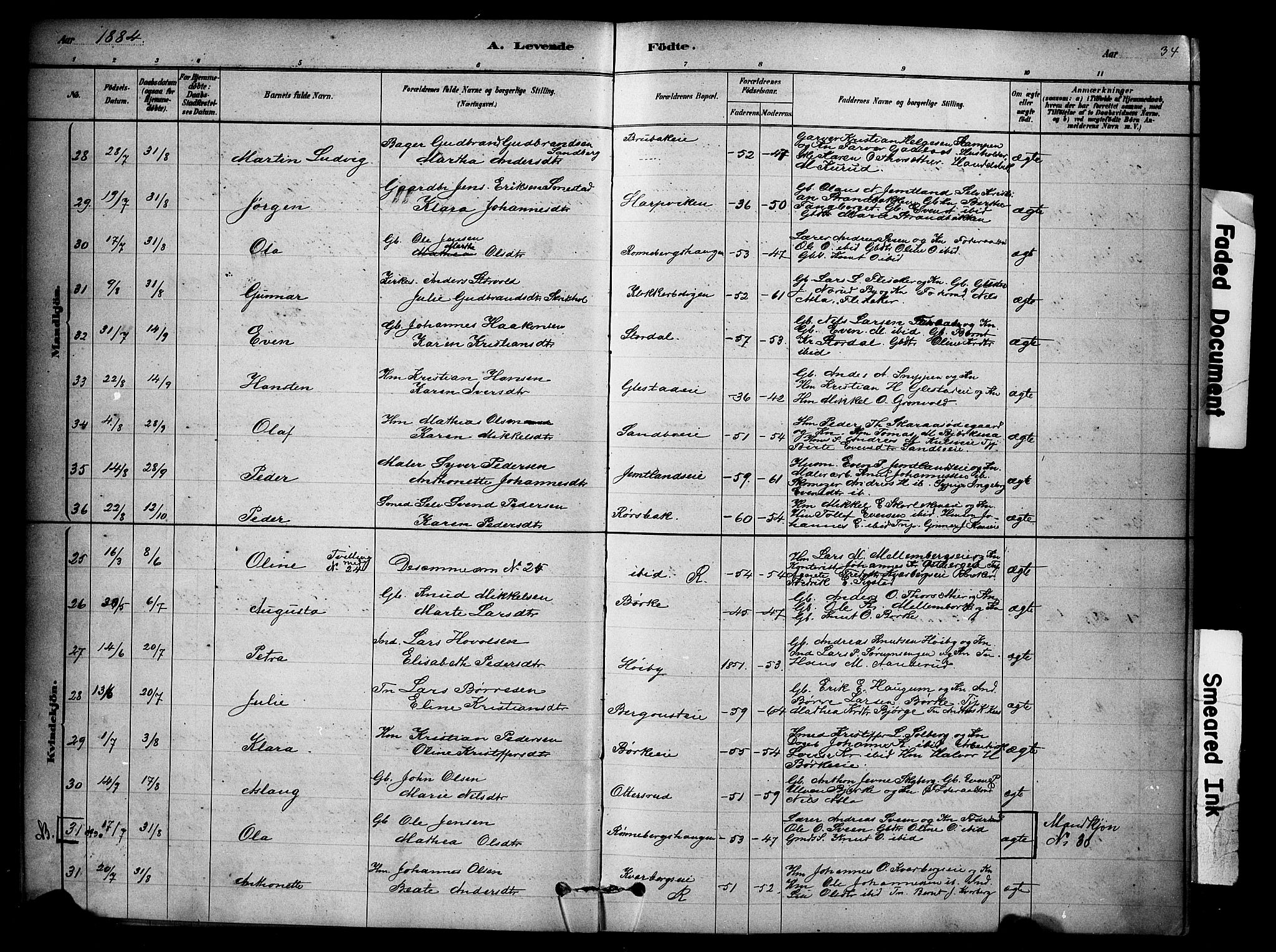 Ringsaker prestekontor, AV/SAH-PREST-014/K/Ka/L0014: Parish register (official) no. 14, 1879-1890, p. 34