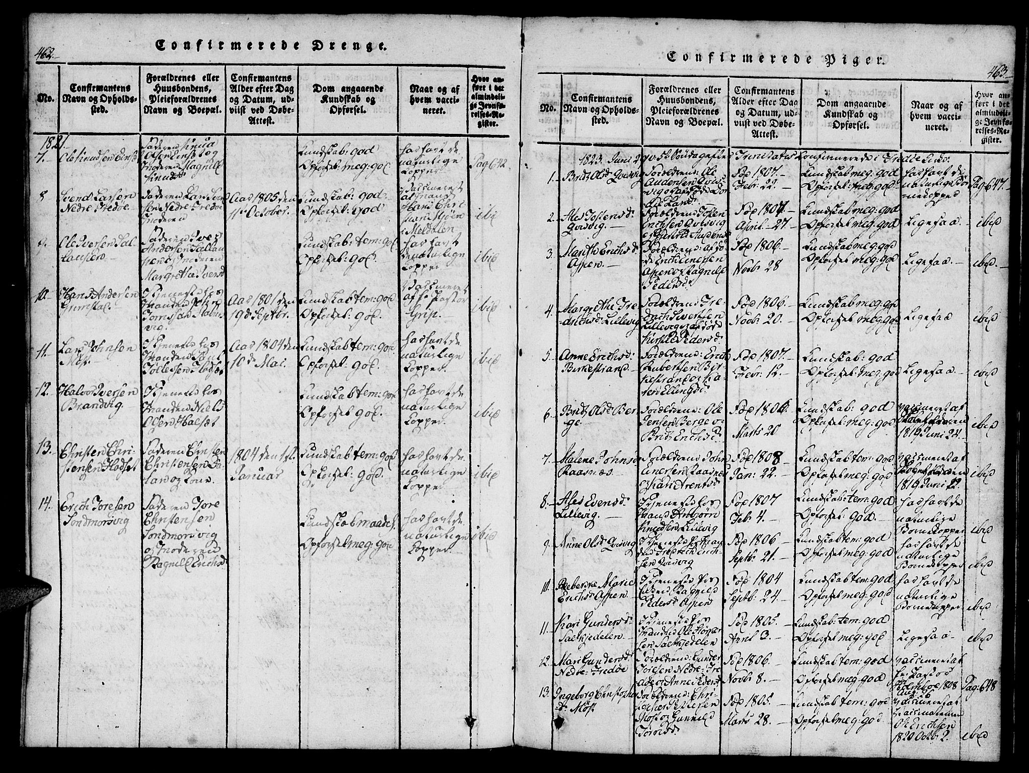 Ministerialprotokoller, klokkerbøker og fødselsregistre - Møre og Romsdal, AV/SAT-A-1454/573/L0873: Parish register (copy) no. 573C01, 1819-1834, p. 462-463