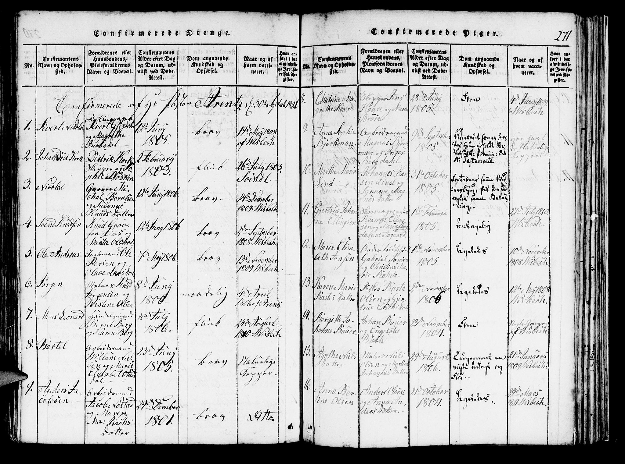 Domkirken sokneprestembete, AV/SAB-A-74801/H/Haa/L0010: Parish register (official) no. A 10, 1816-1821, p. 271