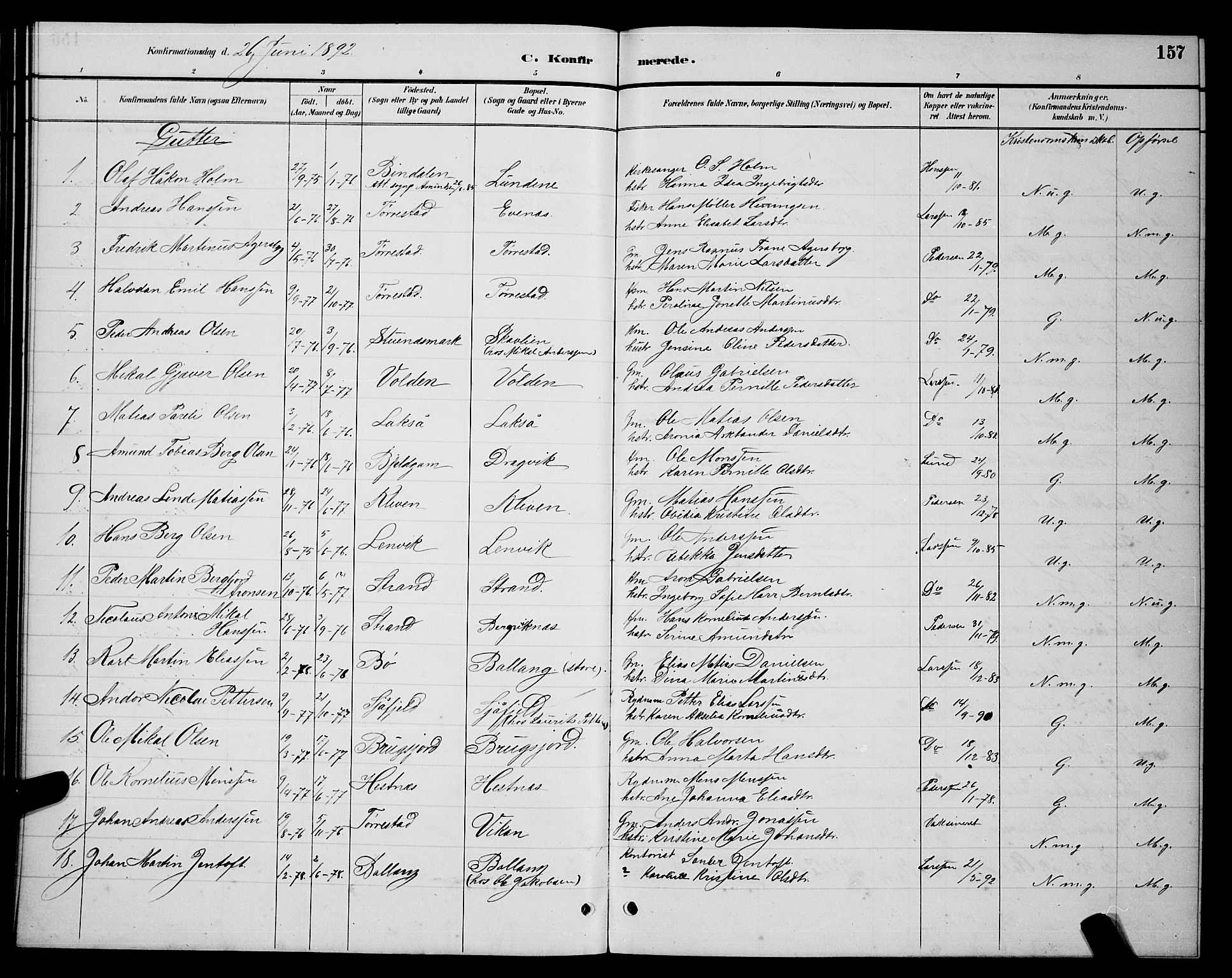 Ministerialprotokoller, klokkerbøker og fødselsregistre - Nordland, SAT/A-1459/863/L0914: Parish register (copy) no. 863C04, 1886-1897, p. 157