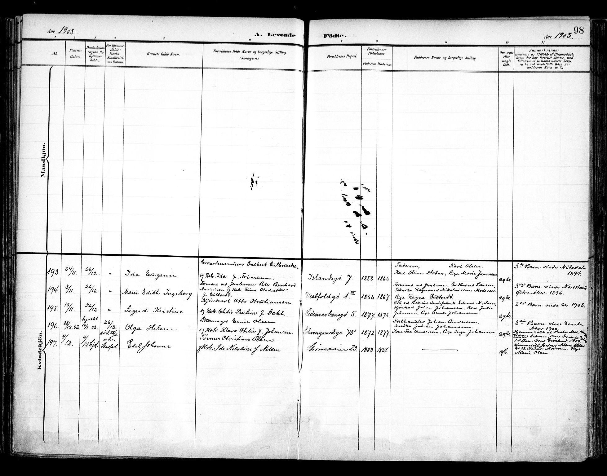 Vålerengen prestekontor Kirkebøker, SAO/A-10878/F/Fa/L0001: Parish register (official) no. 1, 1899-1915, p. 98