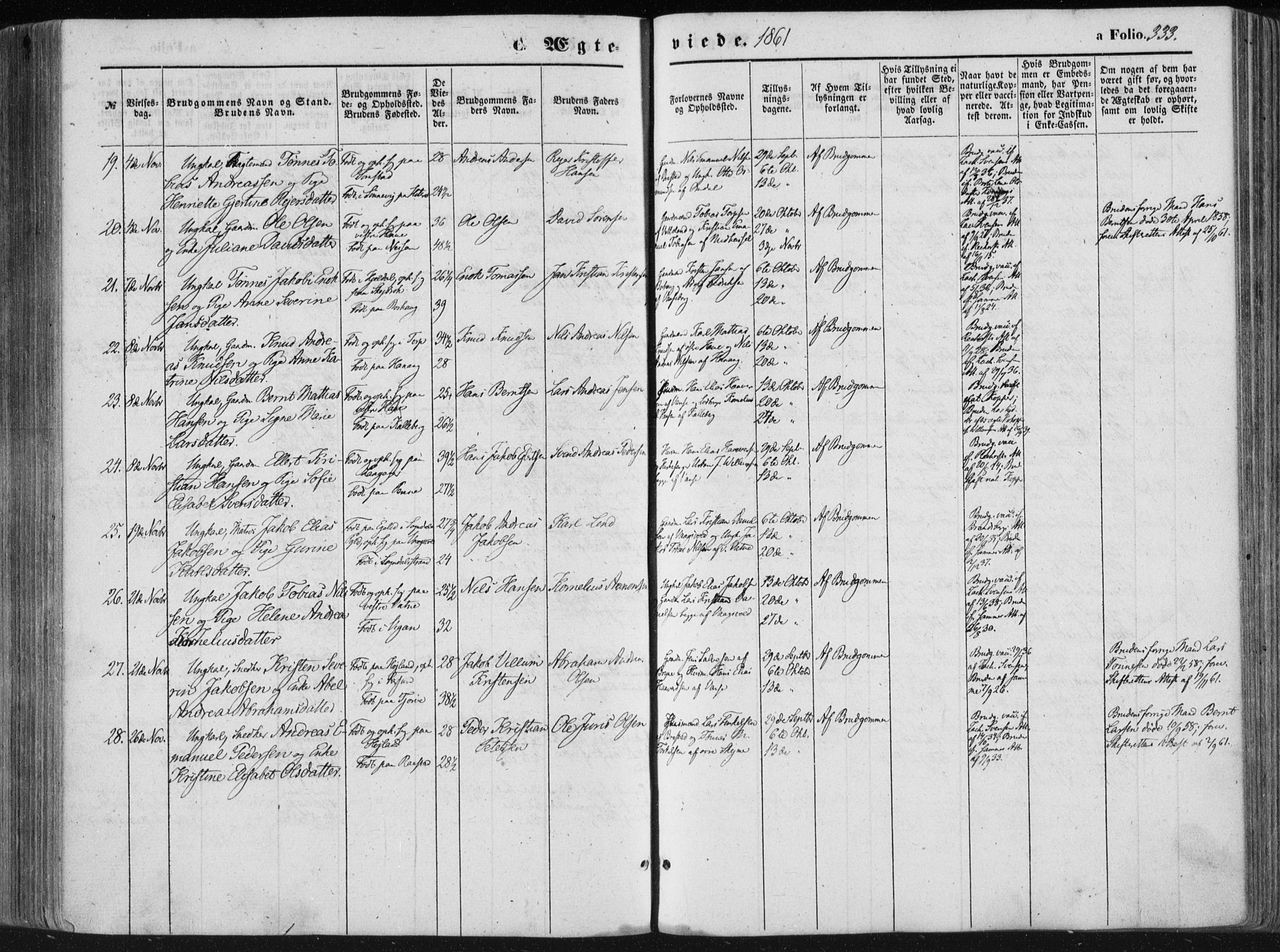 Lista sokneprestkontor, SAK/1111-0027/F/Fa/L0011: Parish register (official) no. A 11, 1861-1878, p. 333