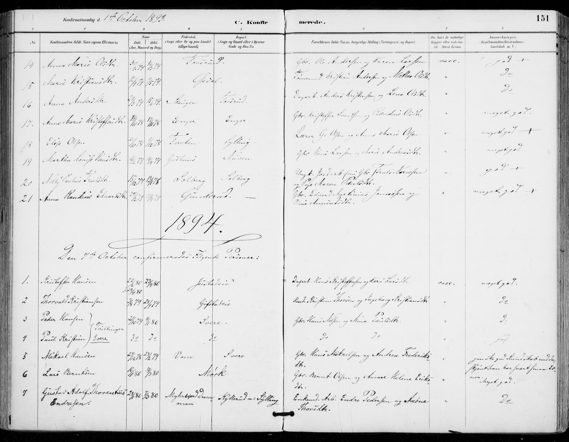 Sylling kirkebøker, SAKO/A-247/F/Fa/L0001: Parish register (official) no. 1, 1883-1910, p. 151