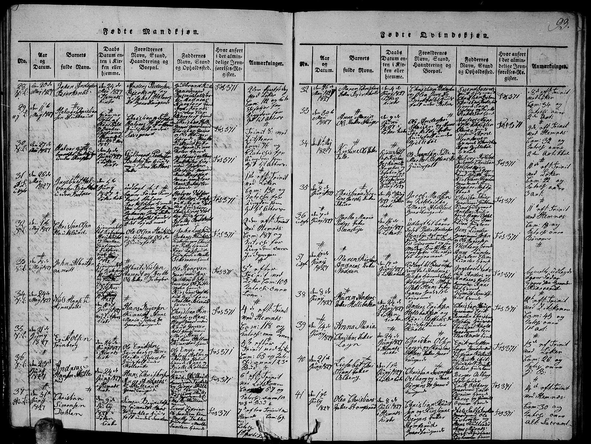 Høland prestekontor Kirkebøker, AV/SAO-A-10346a/G/Ga/L0001: Parish register (copy) no. I 1, 1814-1827, p. 93