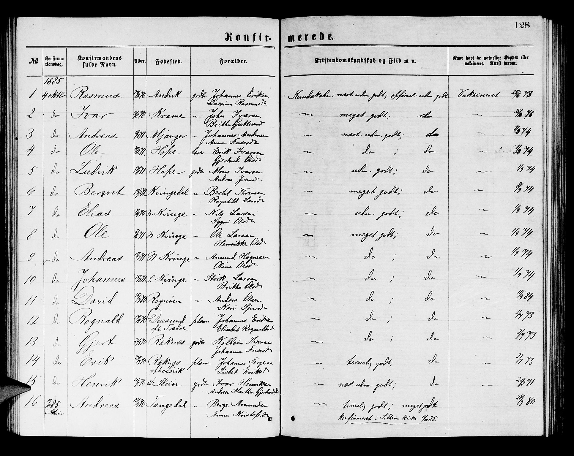 Masfjorden sokneprestembete, AV/SAB-A-77001: Parish register (copy) no. A 2, 1876-1891, p. 128