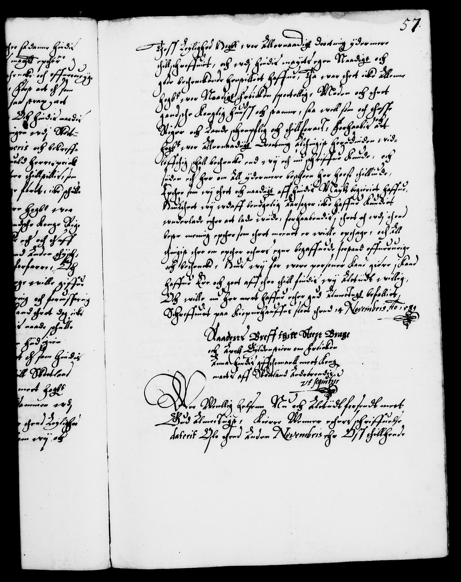 Danske Kanselli 1572-1799, AV/RA-EA-3023/F/Fc/Fca/Fcab/L0002: Norske tegnelser (mikrofilm), 1588-1596, p. 57a