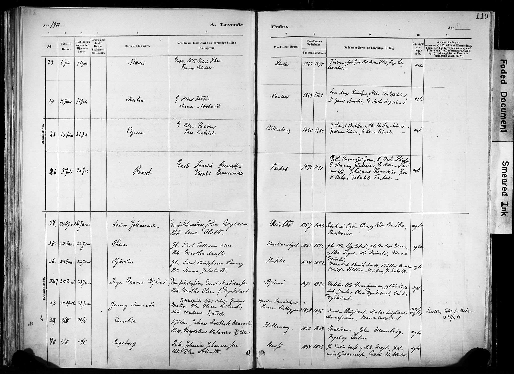 Hetland sokneprestkontor, AV/SAST-A-101826/30/30BA/L0011: Parish register (official) no. A 11, 1884-1911, p. 119