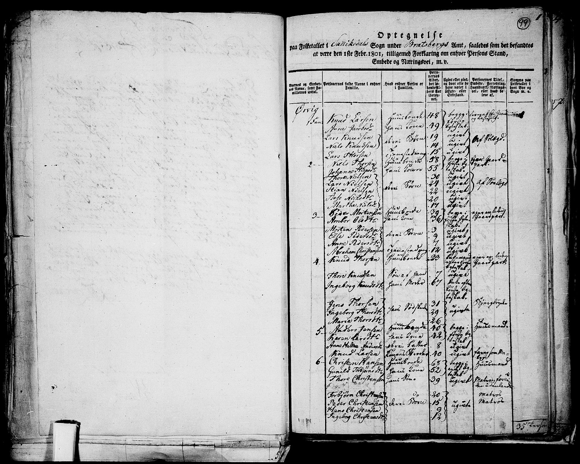 RA, 1801 census for 0801P Kragerø, 1801, p. 98b-99a