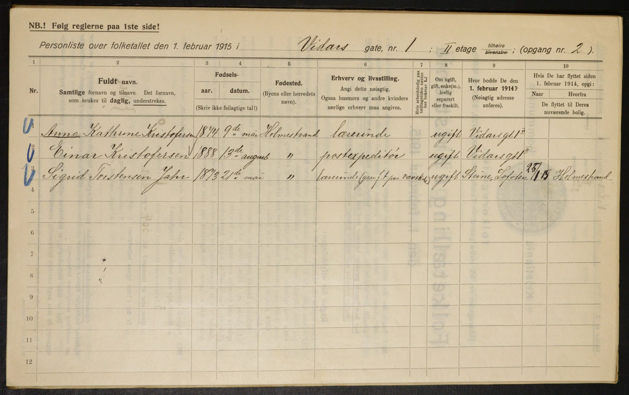 OBA, Municipal Census 1915 for Kristiania, 1915, p. 124146