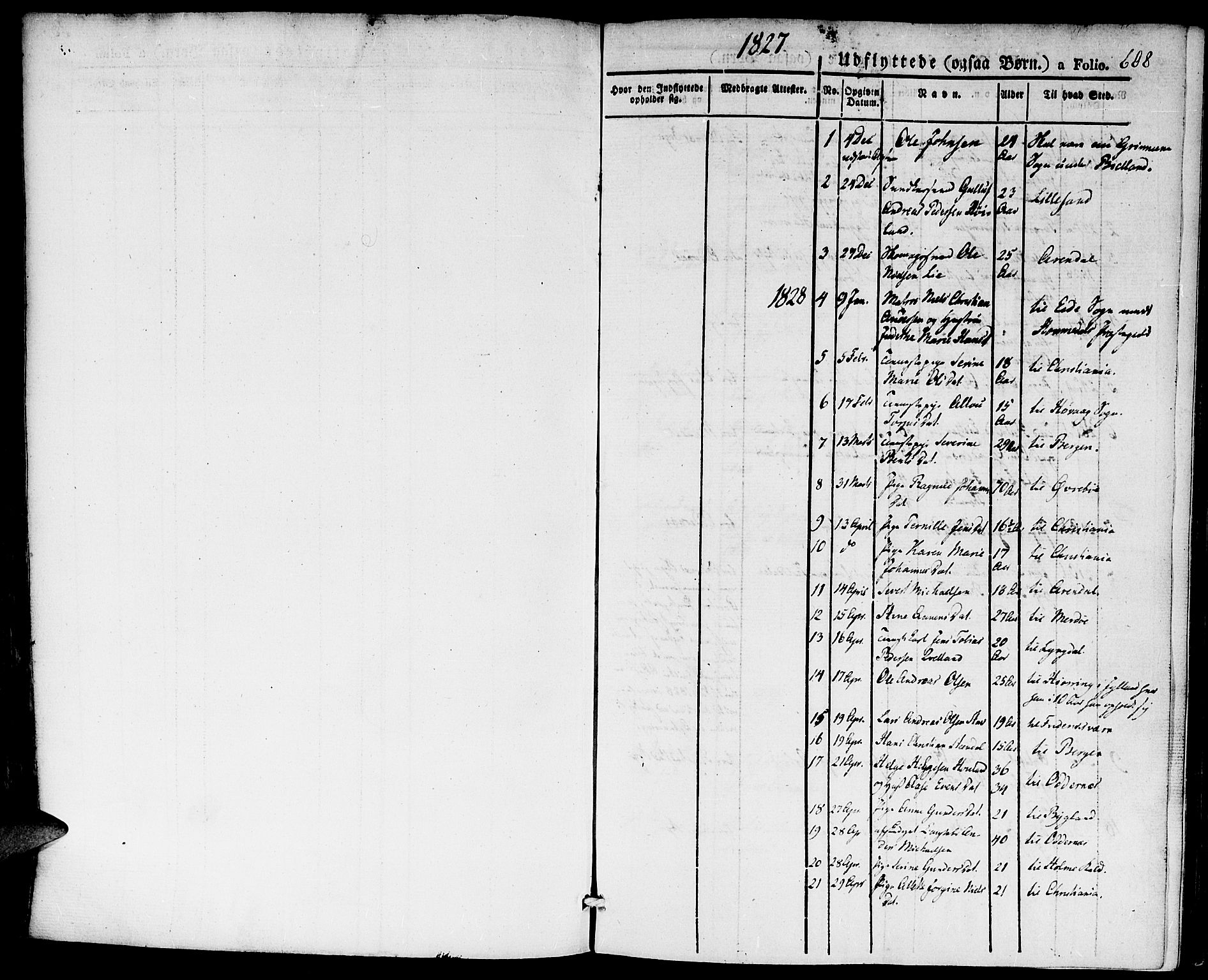 Kristiansand domprosti, SAK/1112-0006/F/Fa/L0011: Parish register (official) no. A 11, 1827-1841, p. 608