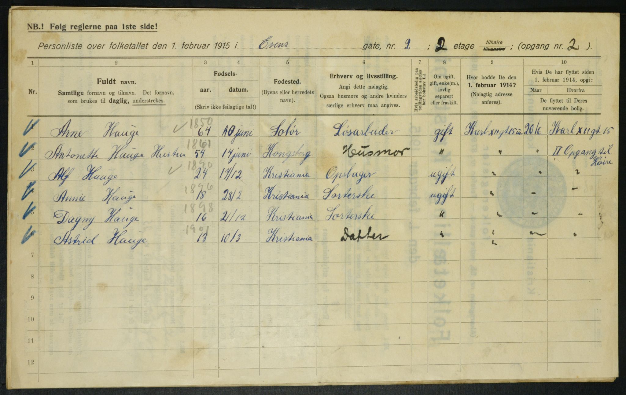 OBA, Municipal Census 1915 for Kristiania, 1915, p. 22444