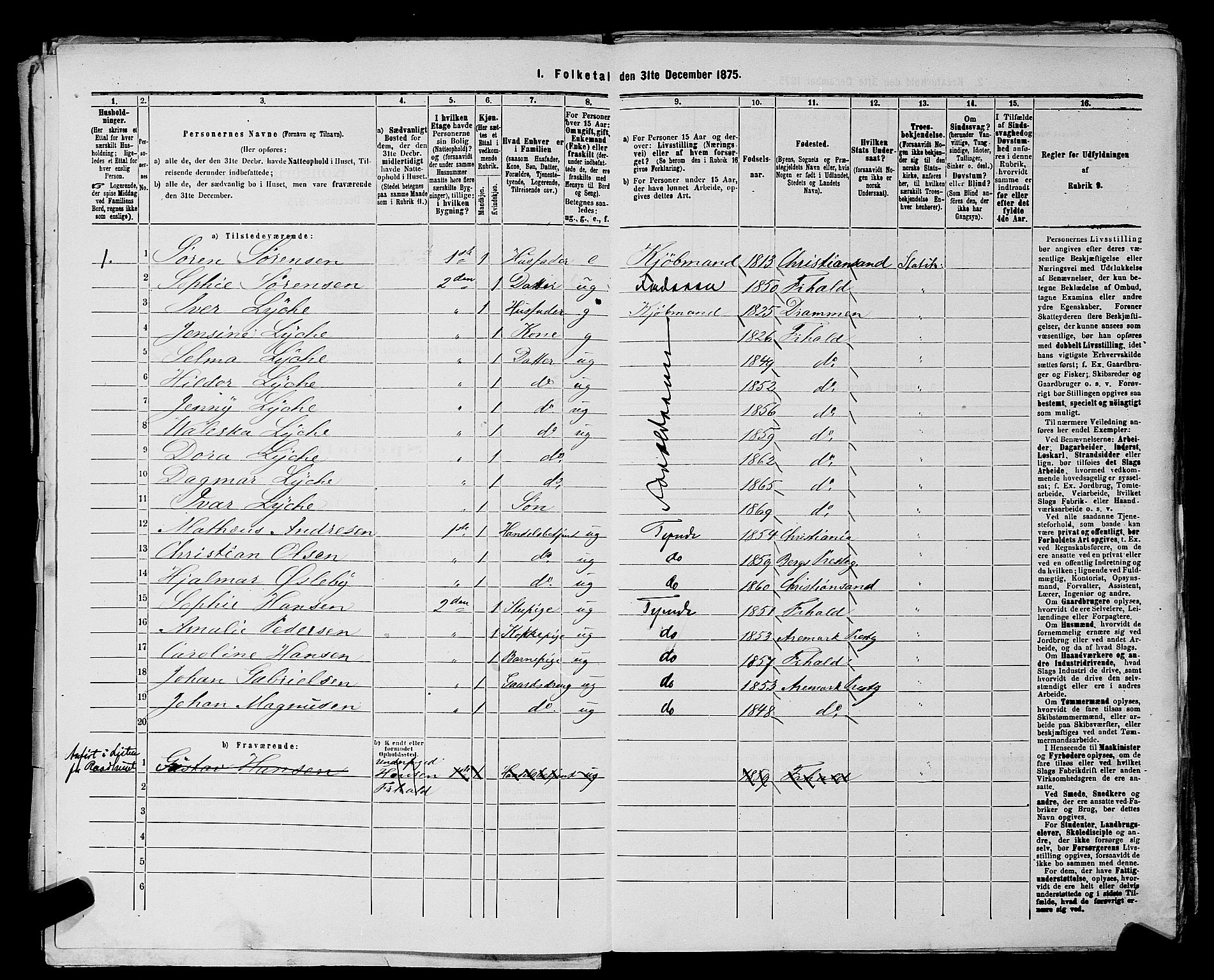 RA, 1875 census for 0101P Fredrikshald, 1875, p. 846