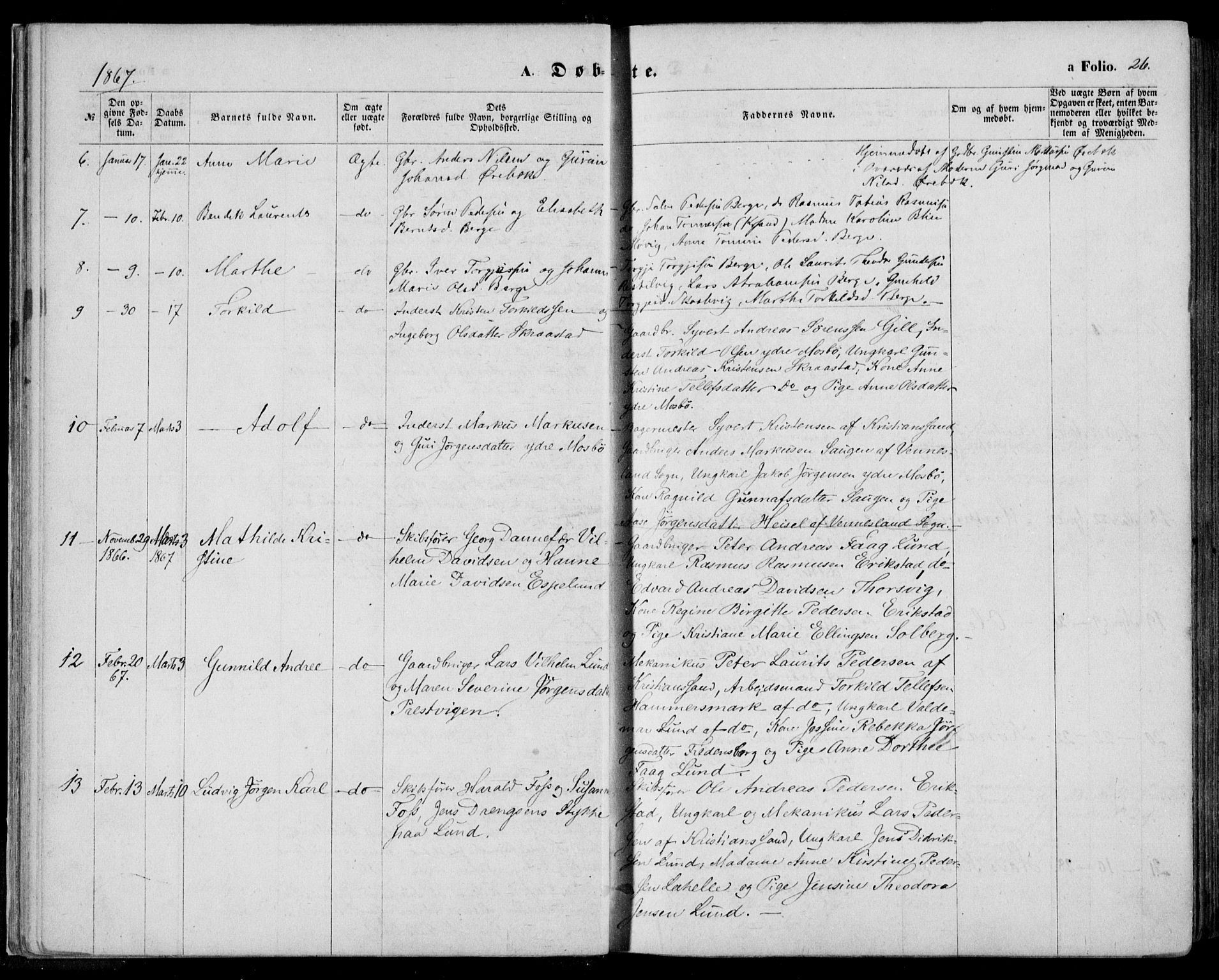 Oddernes sokneprestkontor, SAK/1111-0033/F/Fa/Faa/L0008: Parish register (official) no. A 8, 1864-1880, p. 26