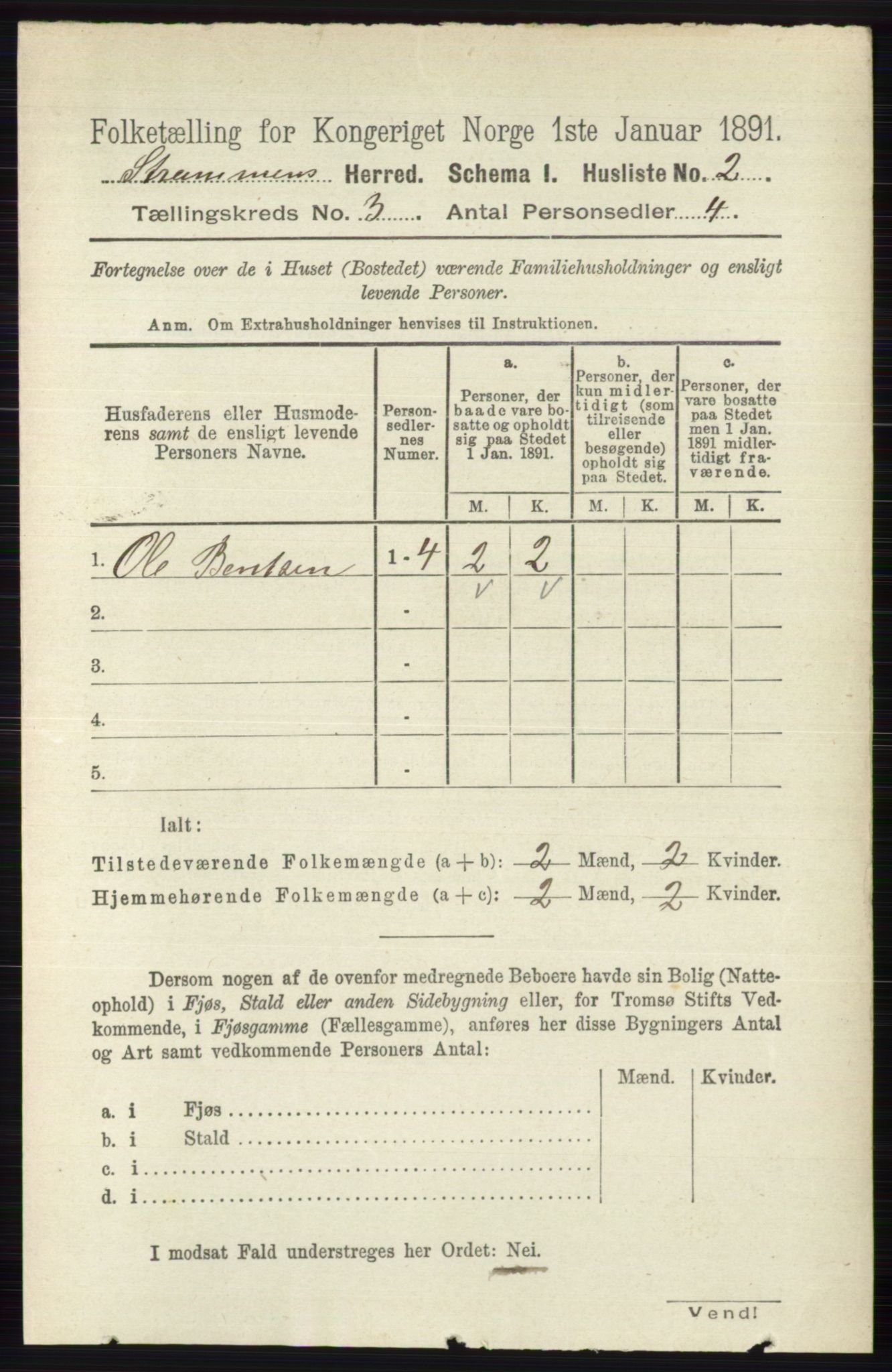 RA, 1891 census for 0711 Strømm, 1891, p. 989