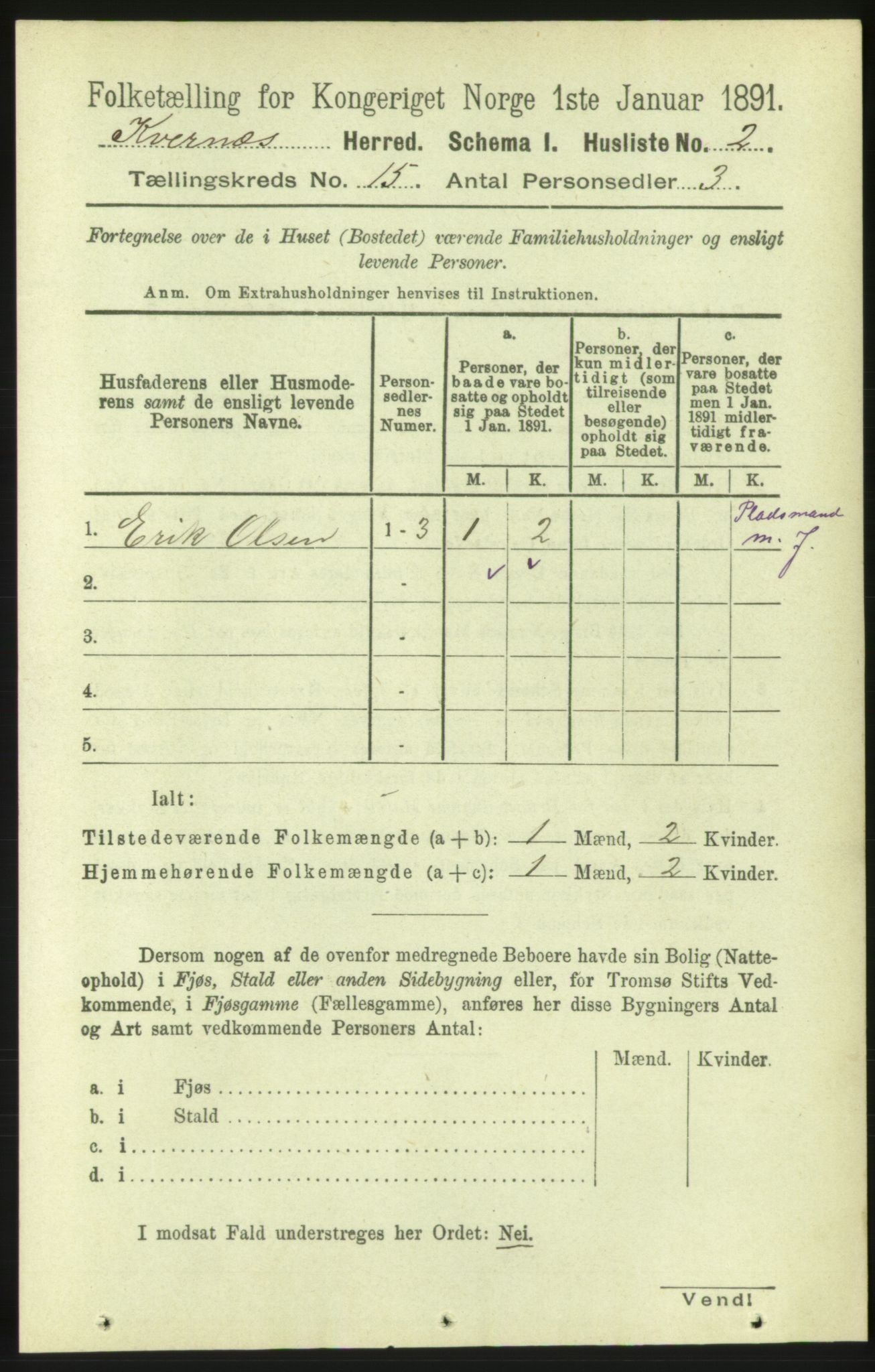 RA, 1891 census for 1553 Kvernes, 1891, p. 5897