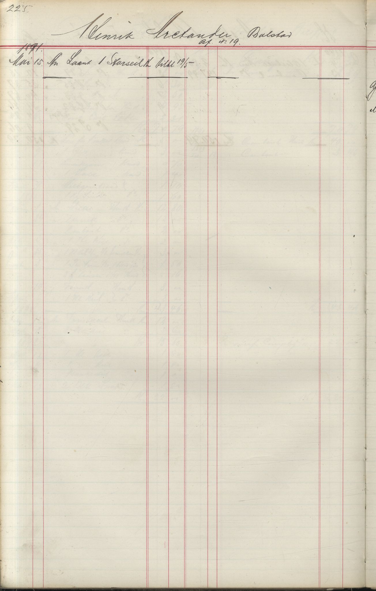 Brodtkorb handel A/S, VAMU/A-0001/F/Fa/L0004/0001: Kompanibøker. Utensogns / Compagnibog for Udensogns Fiskere No 15. Fra A - H, 1882-1895, p. 225
