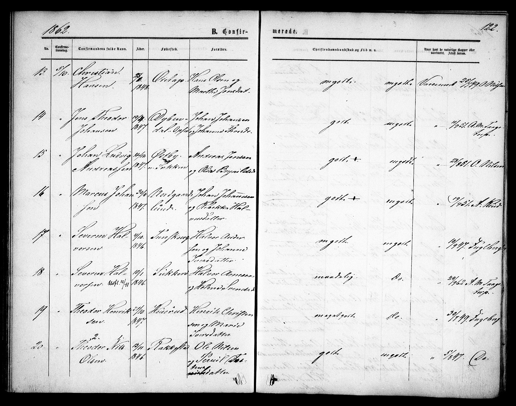 Rødenes prestekontor Kirkebøker, SAO/A-2005/F/Fa/L0007: Parish register (official) no. I 7, 1860-1869, p. 122