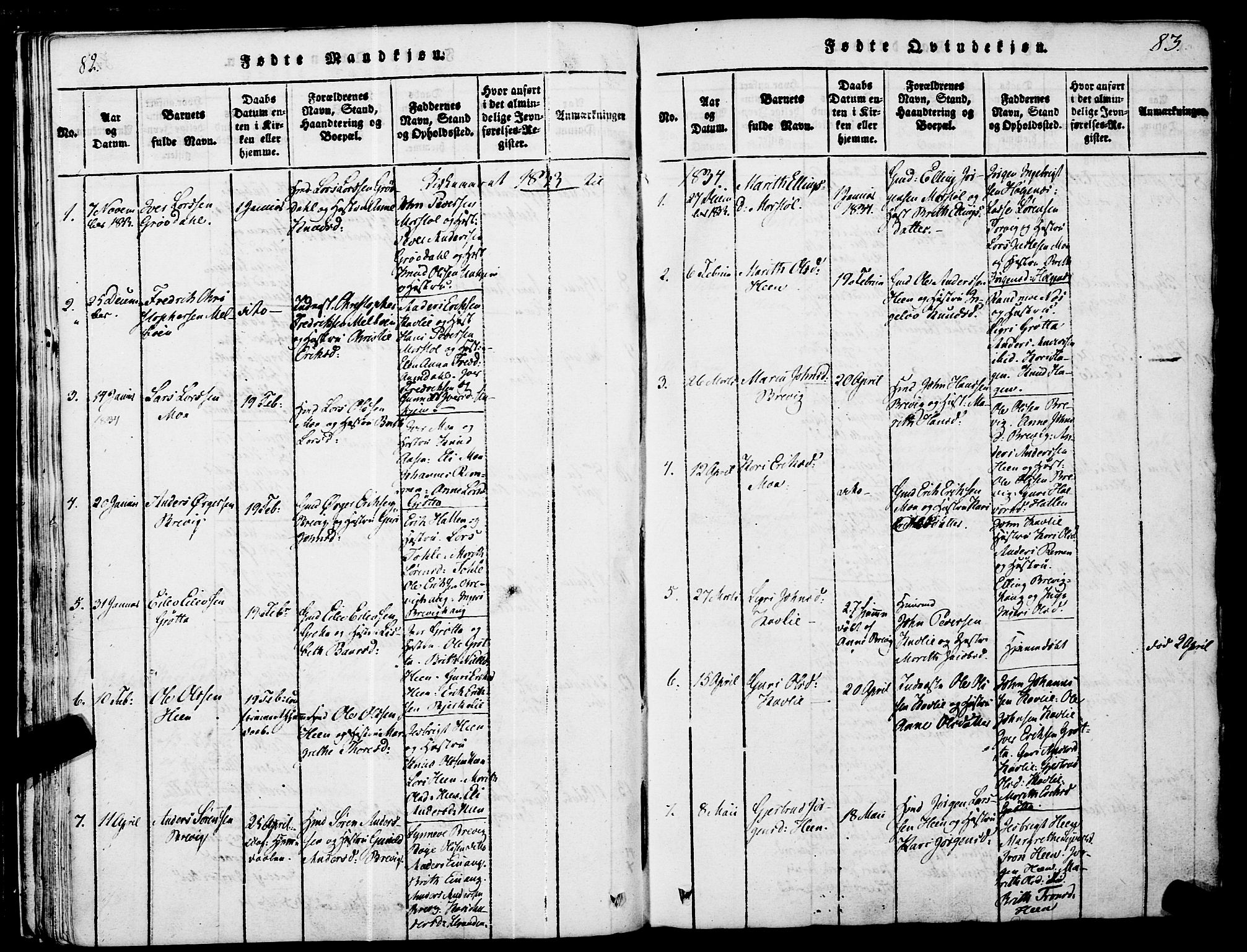 Ministerialprotokoller, klokkerbøker og fødselsregistre - Møre og Romsdal, SAT/A-1454/545/L0585: Parish register (official) no. 545A01, 1818-1853, p. 82-83