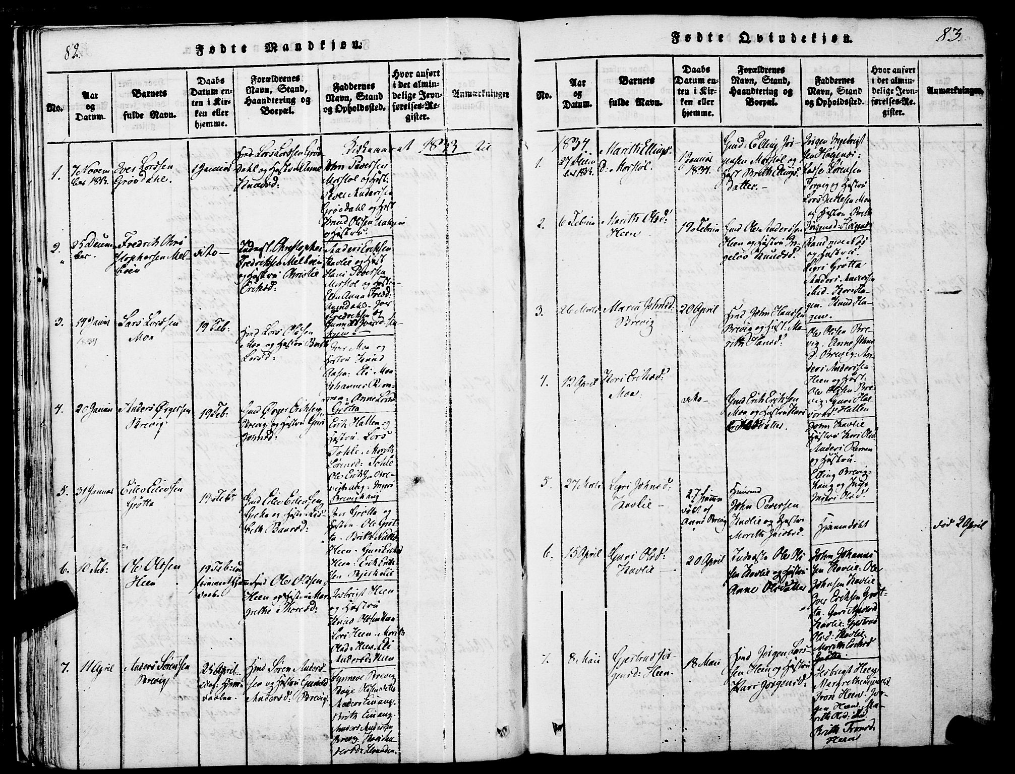 Ministerialprotokoller, klokkerbøker og fødselsregistre - Møre og Romsdal, AV/SAT-A-1454/545/L0585: Parish register (official) no. 545A01, 1818-1853, p. 82-83