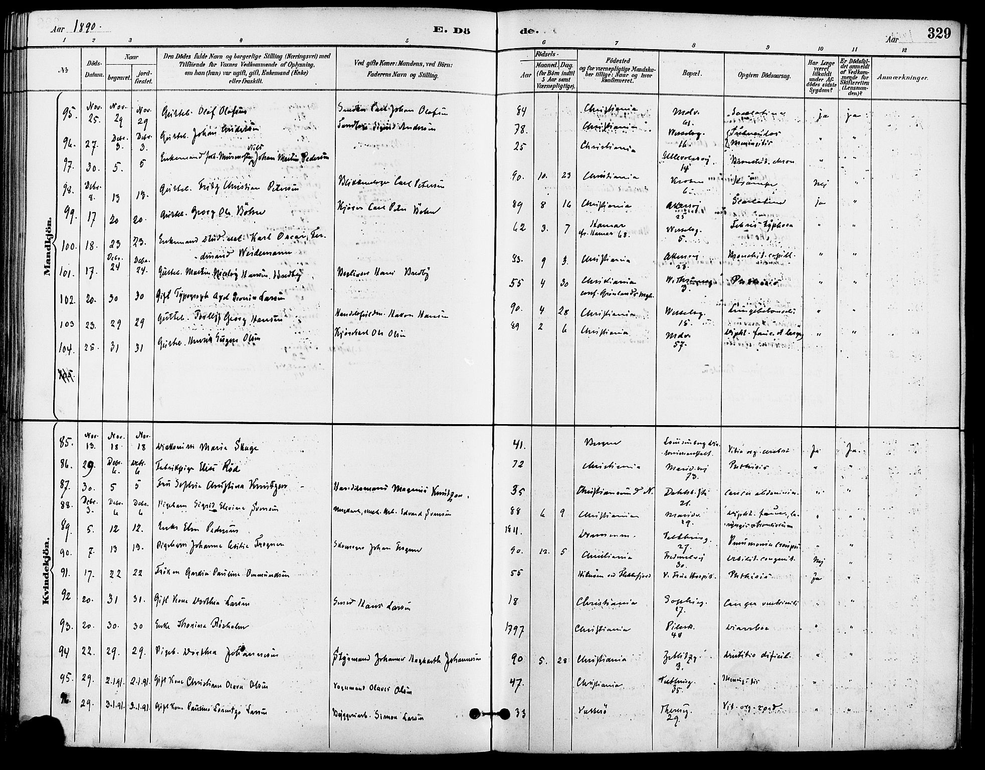 Gamle Aker prestekontor Kirkebøker, AV/SAO-A-10617a/F/L0008: Parish register (official) no. 8, 1887-1896, p. 329