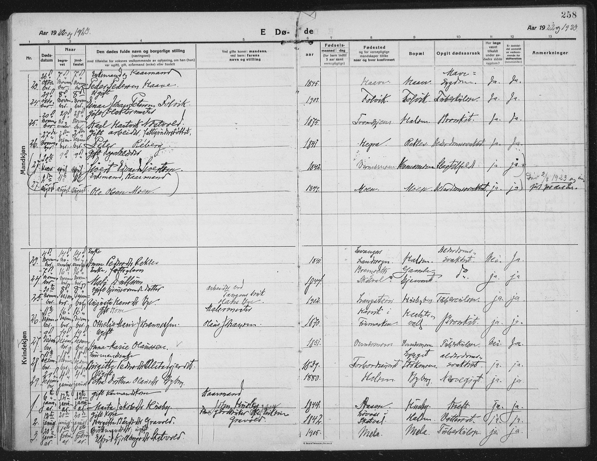 Ministerialprotokoller, klokkerbøker og fødselsregistre - Nord-Trøndelag, SAT/A-1458/709/L0083: Parish register (official) no. 709A23, 1916-1928, p. 258