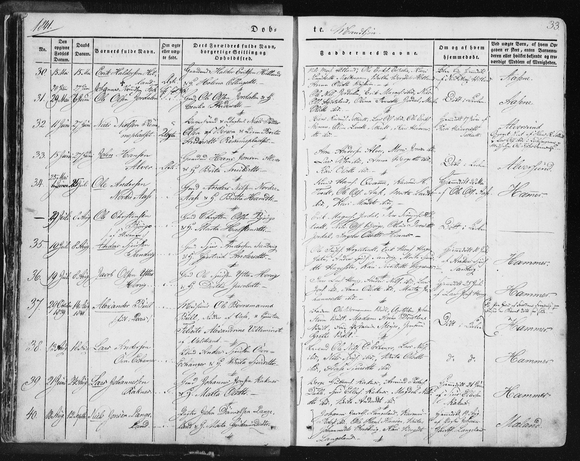 Hamre sokneprestembete, AV/SAB-A-75501/H/Ha/Haa/Haaa/L0012: Parish register (official) no. A 12, 1834-1845, p. 33