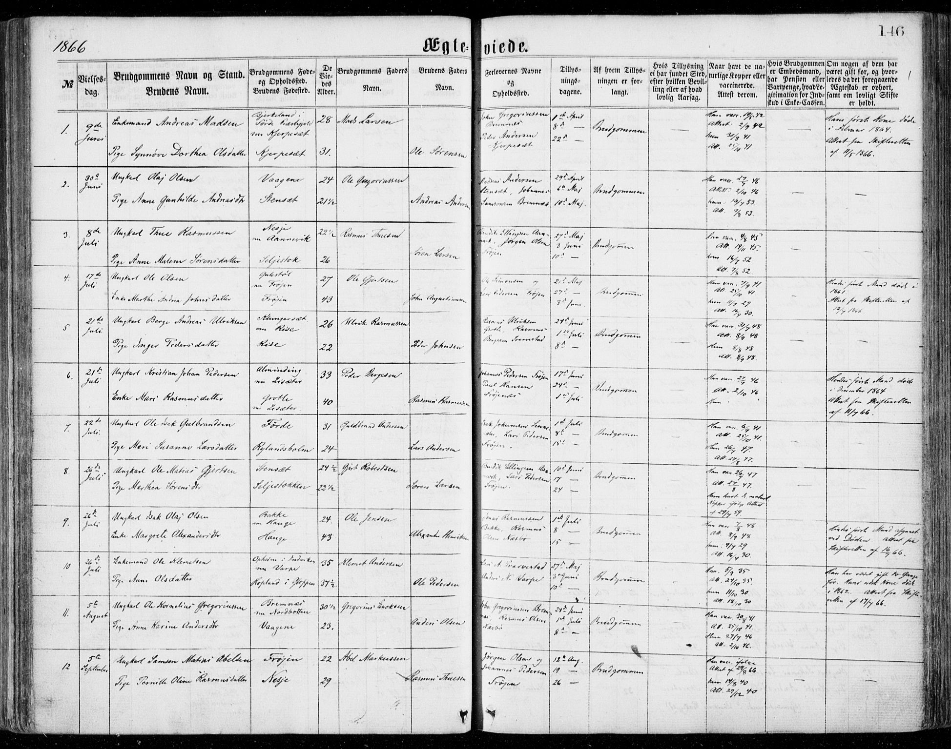 Bremanger sokneprestembete, SAB/A-82201/H/Haa/Haaa/L0001: Parish register (official) no. A  1, 1864-1883, p. 146
