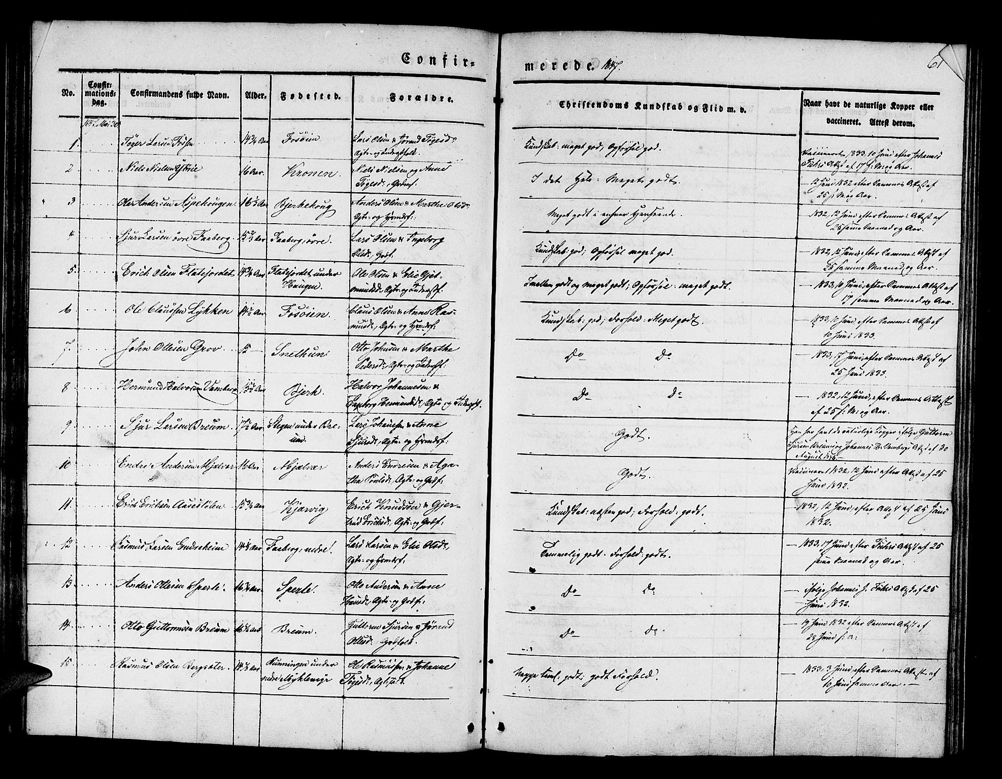 Jostedal sokneprestembete, AV/SAB-A-80601/H/Haa/Haaa/L0004: Parish register (official) no. A 4, 1837-1848, p. 61