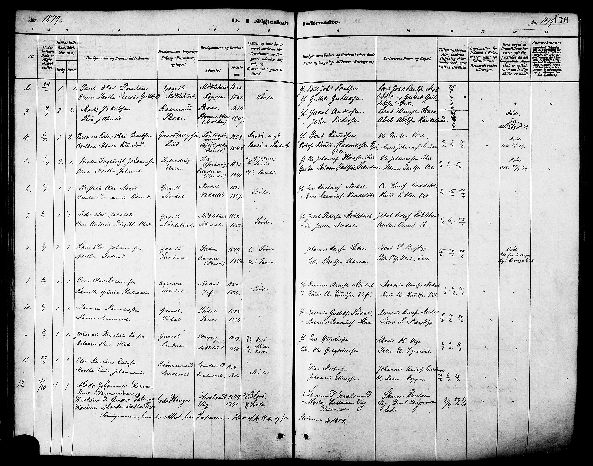 Ministerialprotokoller, klokkerbøker og fødselsregistre - Møre og Romsdal, AV/SAT-A-1454/502/L0027: Parish register (copy) no. 502C01, 1878-1908, p. 176