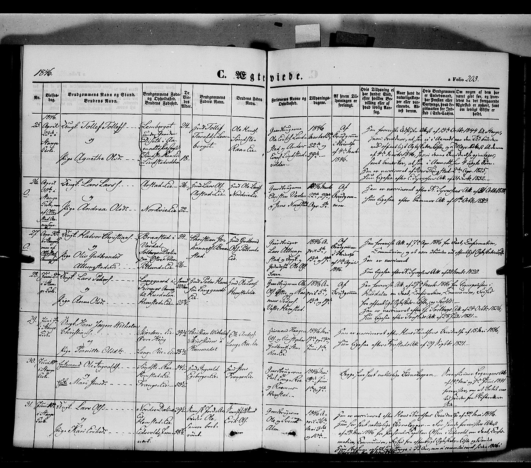 Stange prestekontor, SAH/PREST-002/K/L0011: Parish register (official) no. 11, 1846-1852, p. 203