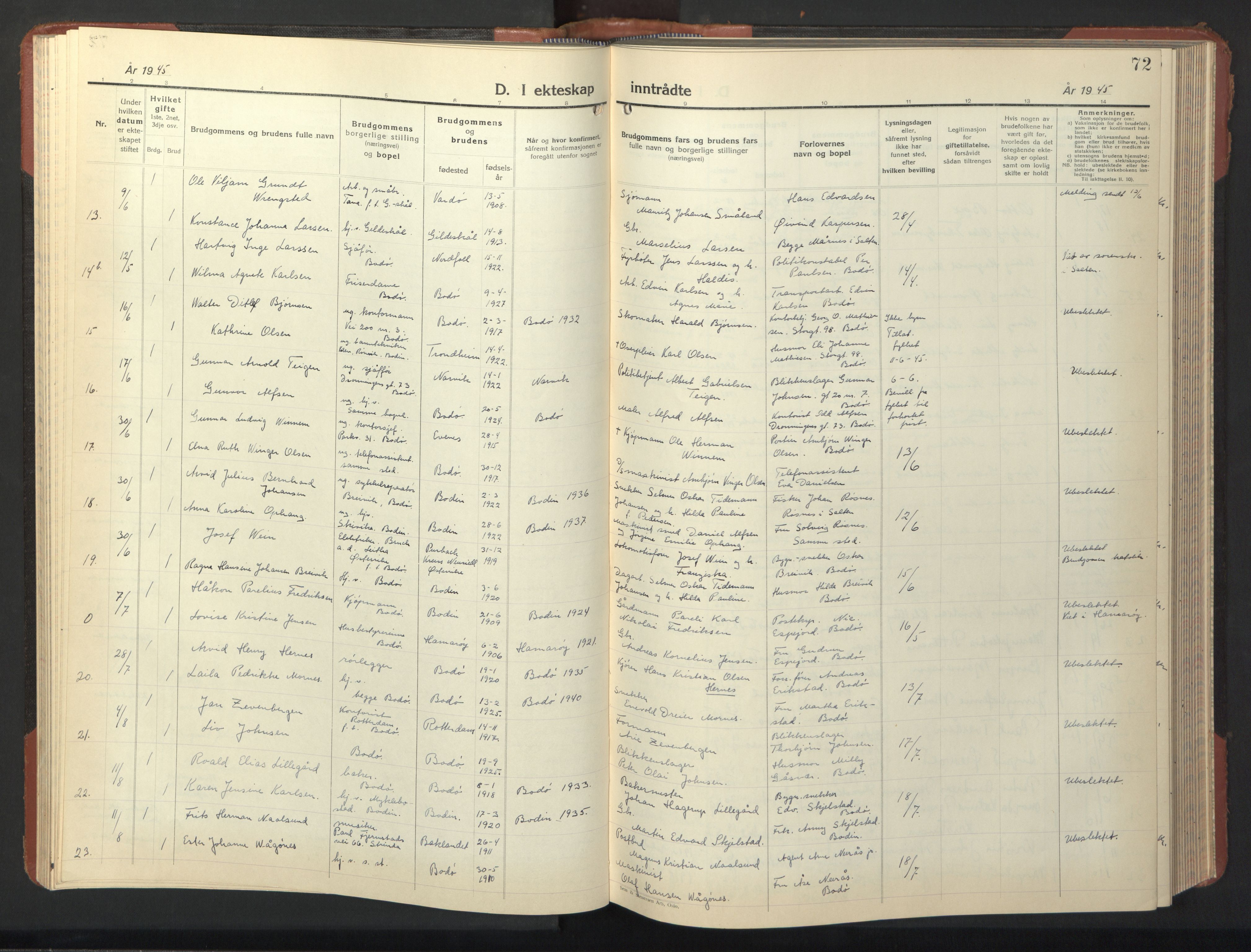 Ministerialprotokoller, klokkerbøker og fødselsregistre - Nordland, SAT/A-1459/801/L0038: Parish register (copy) no. 801C13, 1935-1951, p. 72