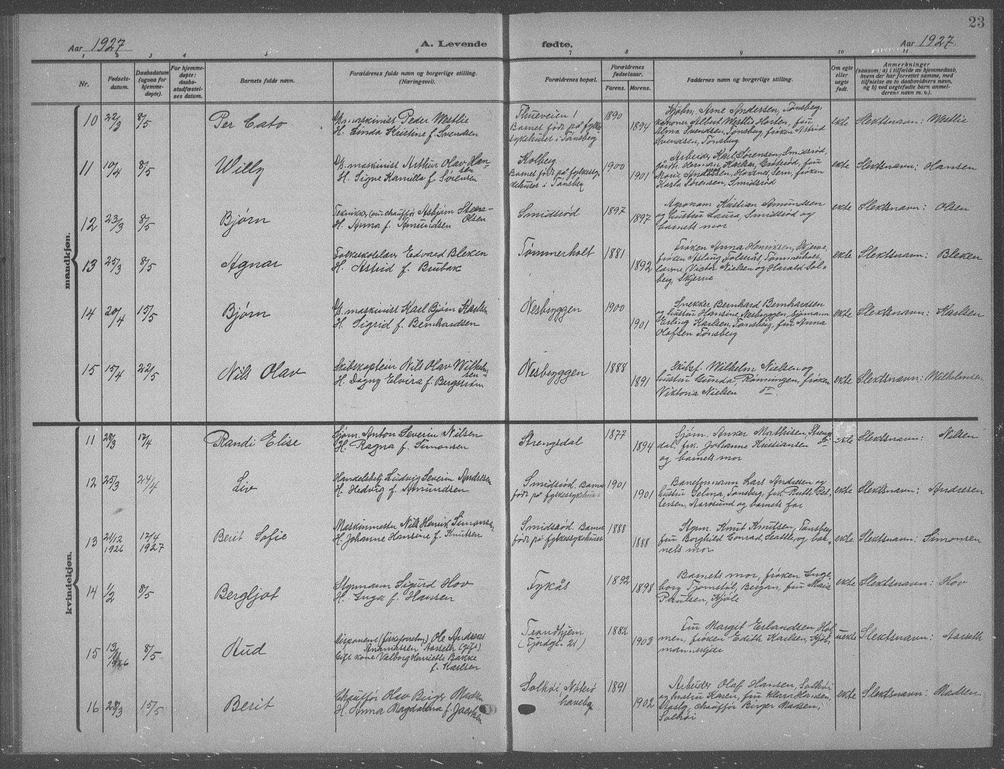 Nøtterøy kirkebøker, AV/SAKO-A-354/G/Ga/L0006: Parish register (copy) no. I 6, 1925-1939, p. 23