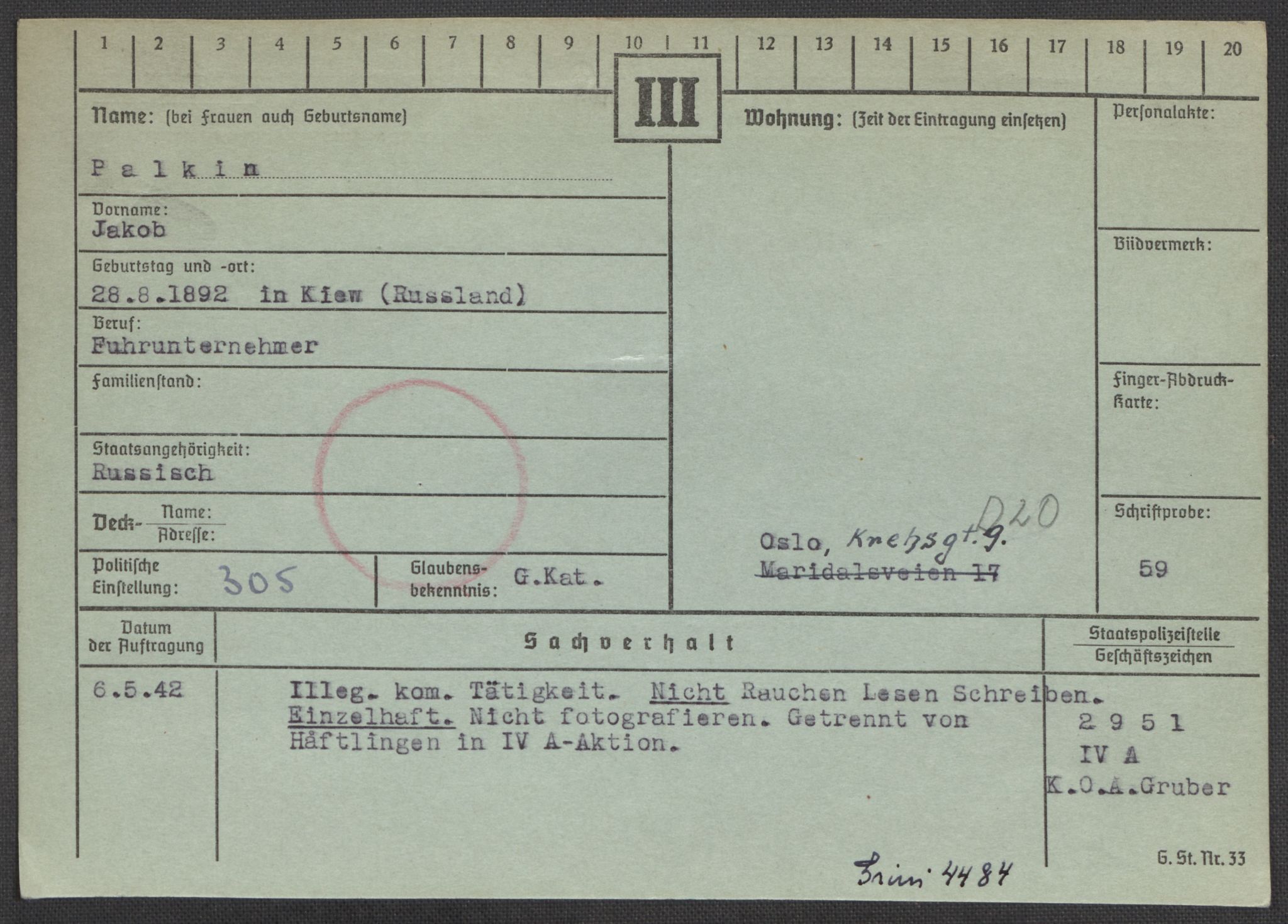 Befehlshaber der Sicherheitspolizei und des SD, AV/RA-RAFA-5969/E/Ea/Eaa/L0008: Register over norske fanger i Møllergata 19: Oelze-Ru, 1940-1945, p. 542