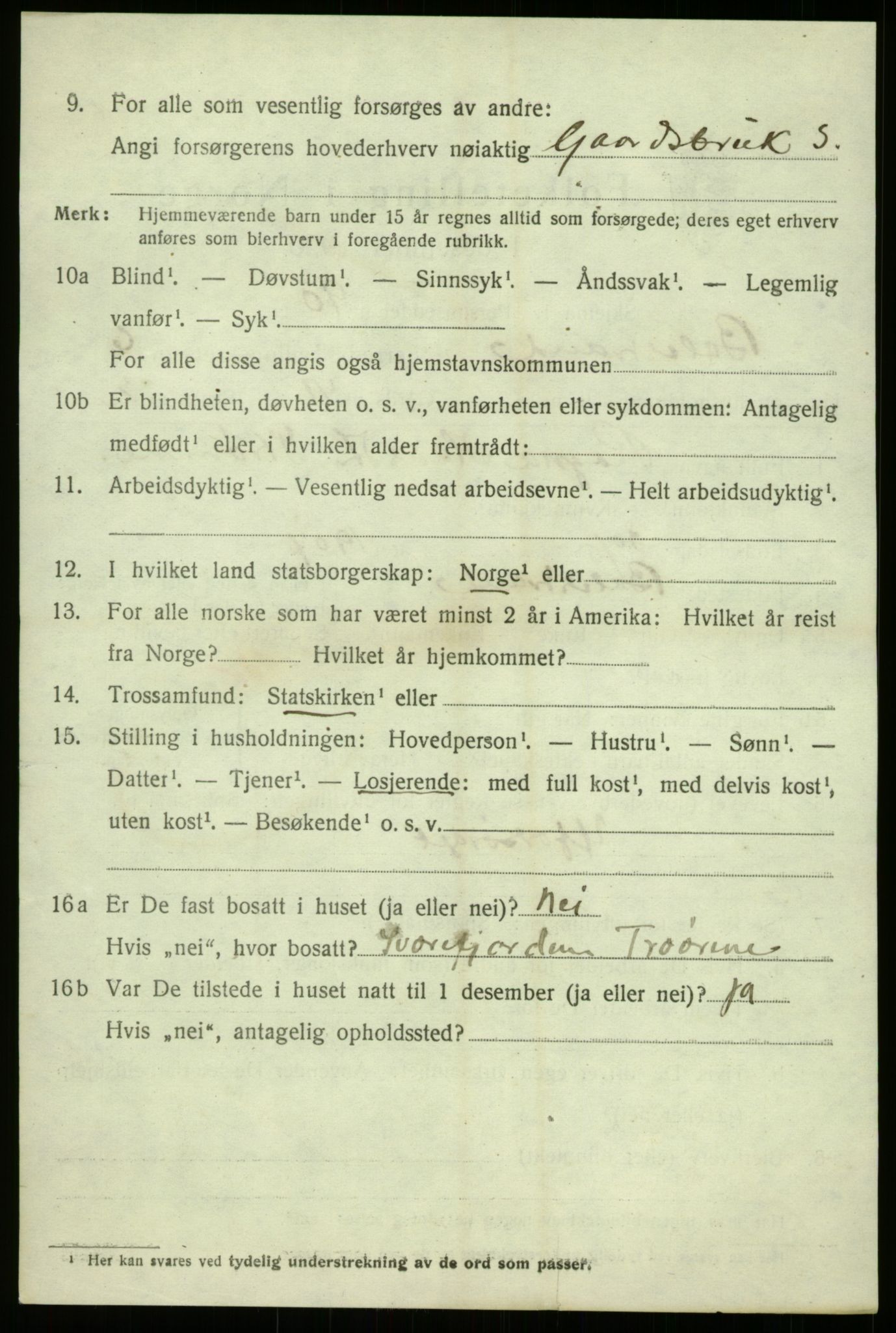 SAB, 1920 census for Balestrand, 1920, p. 3037