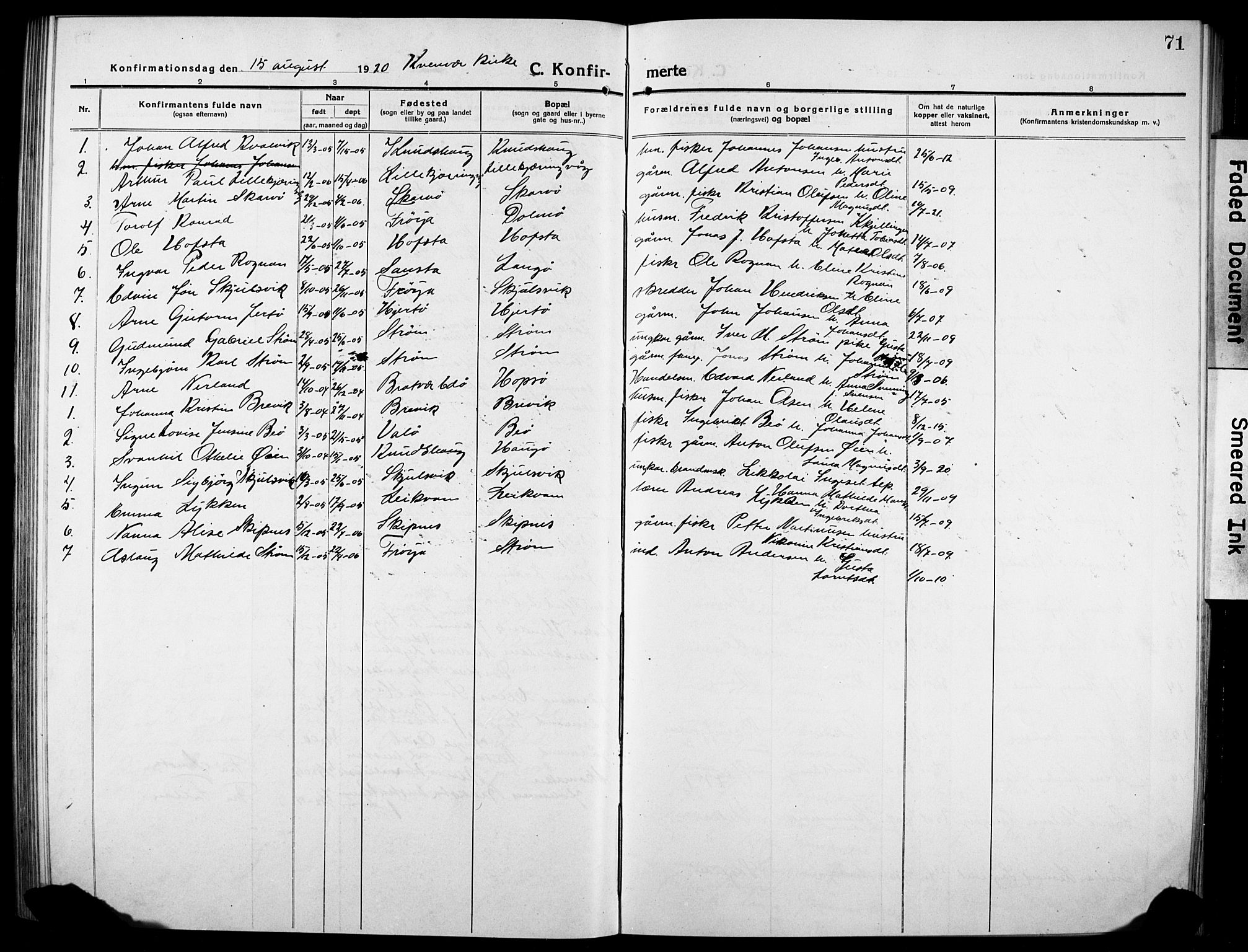 Ministerialprotokoller, klokkerbøker og fødselsregistre - Sør-Trøndelag, AV/SAT-A-1456/634/L0543: Parish register (copy) no. 634C05, 1917-1928, p. 71