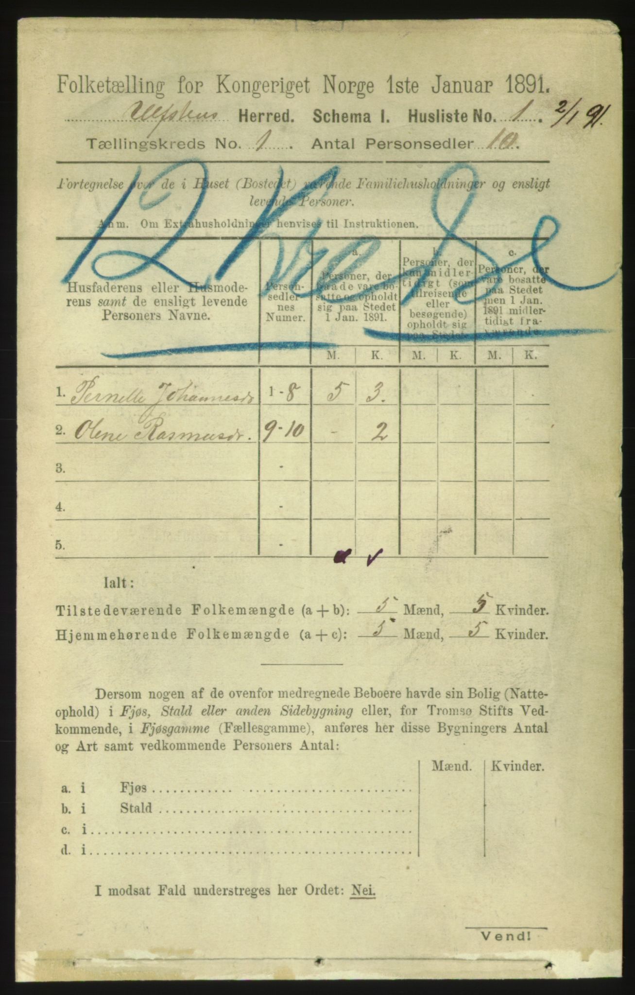 RA, 1891 census for 1516 Ulstein, 1891, p. 30