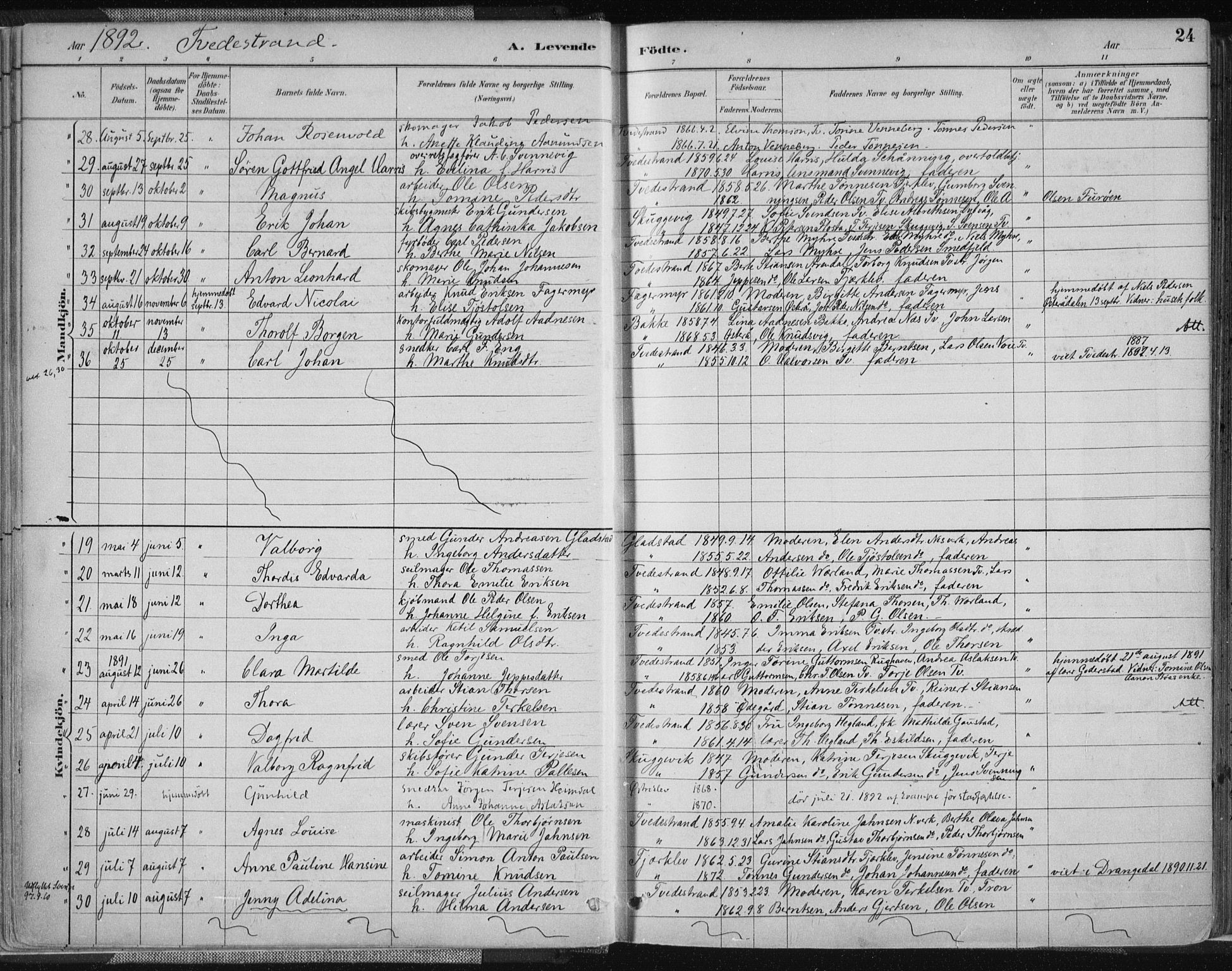 Tvedestrand sokneprestkontor, AV/SAK-1111-0042/F/Fa/L0001: Parish register (official) no. A 1, 1885-1916, p. 24