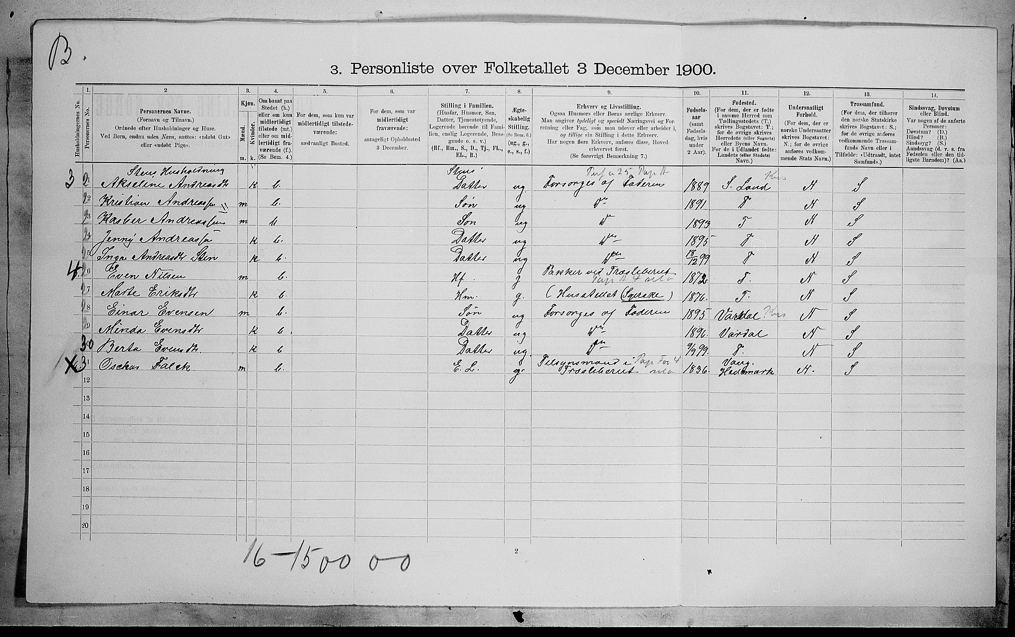 SAH, 1900 census for Vestre Toten, 1900, p. 762