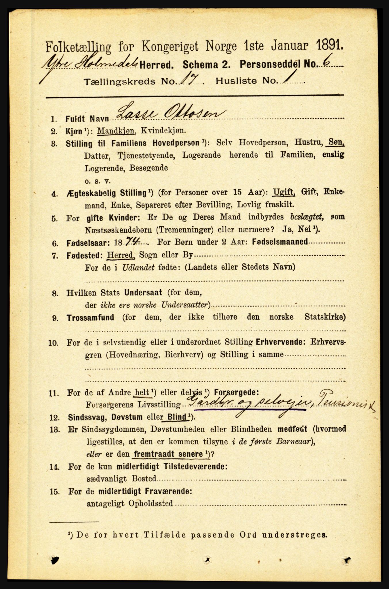 RA, 1891 census for 1429 Ytre Holmedal, 1891, p. 4432