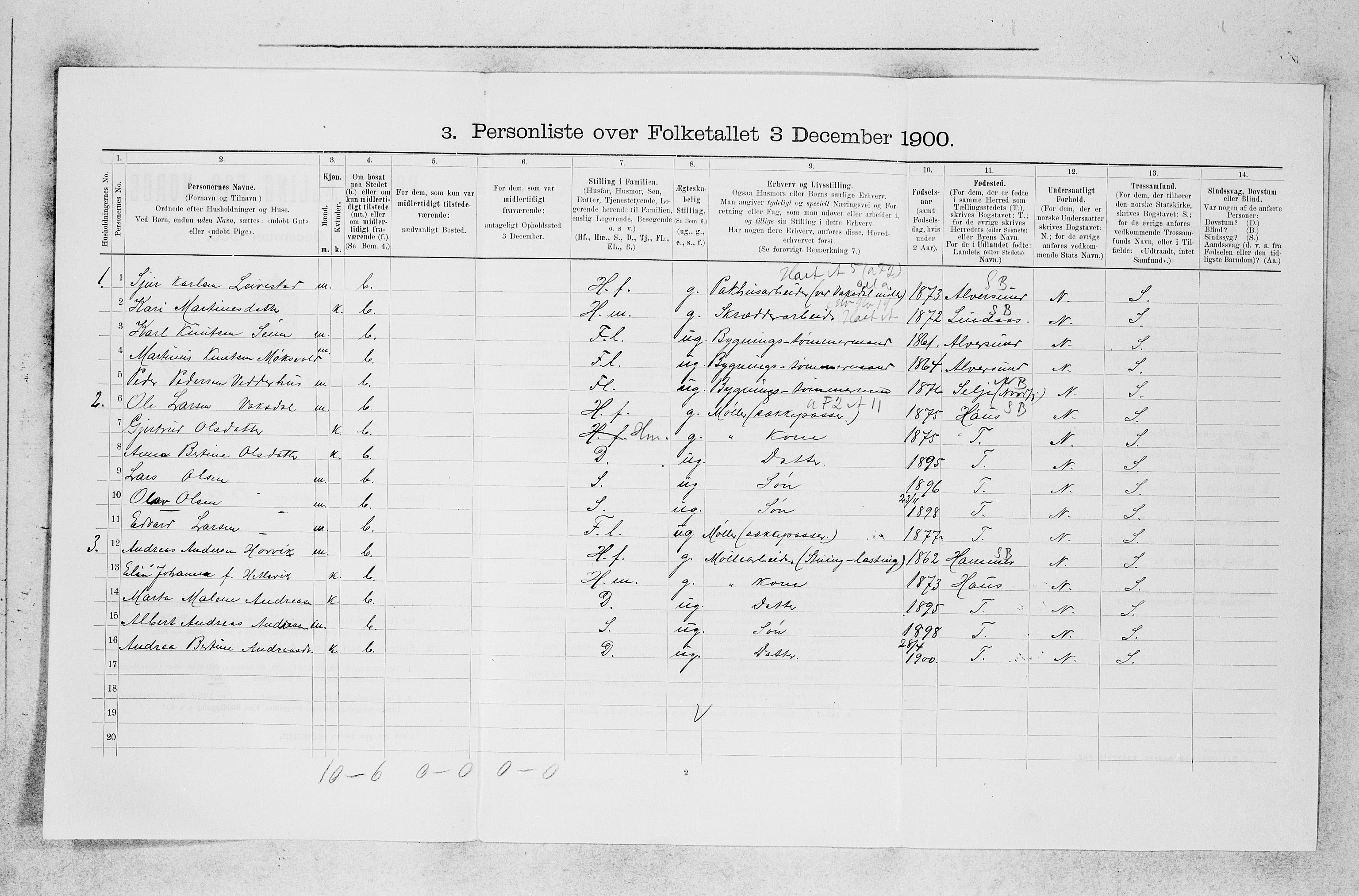 SAB, 1900 census for Bruvik, 1900, p. 376