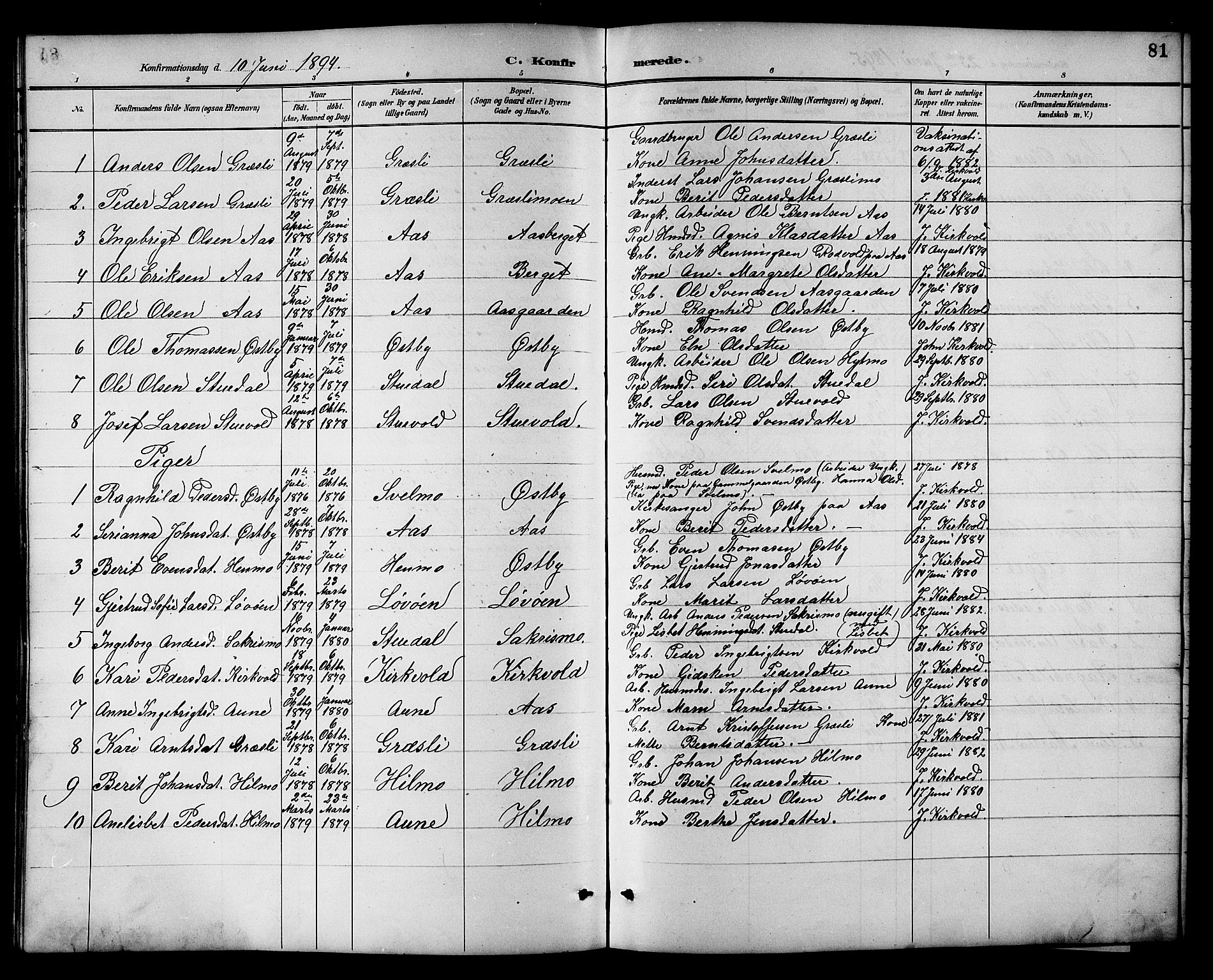 Ministerialprotokoller, klokkerbøker og fødselsregistre - Sør-Trøndelag, SAT/A-1456/698/L1167: Parish register (copy) no. 698C04, 1888-1907, p. 81