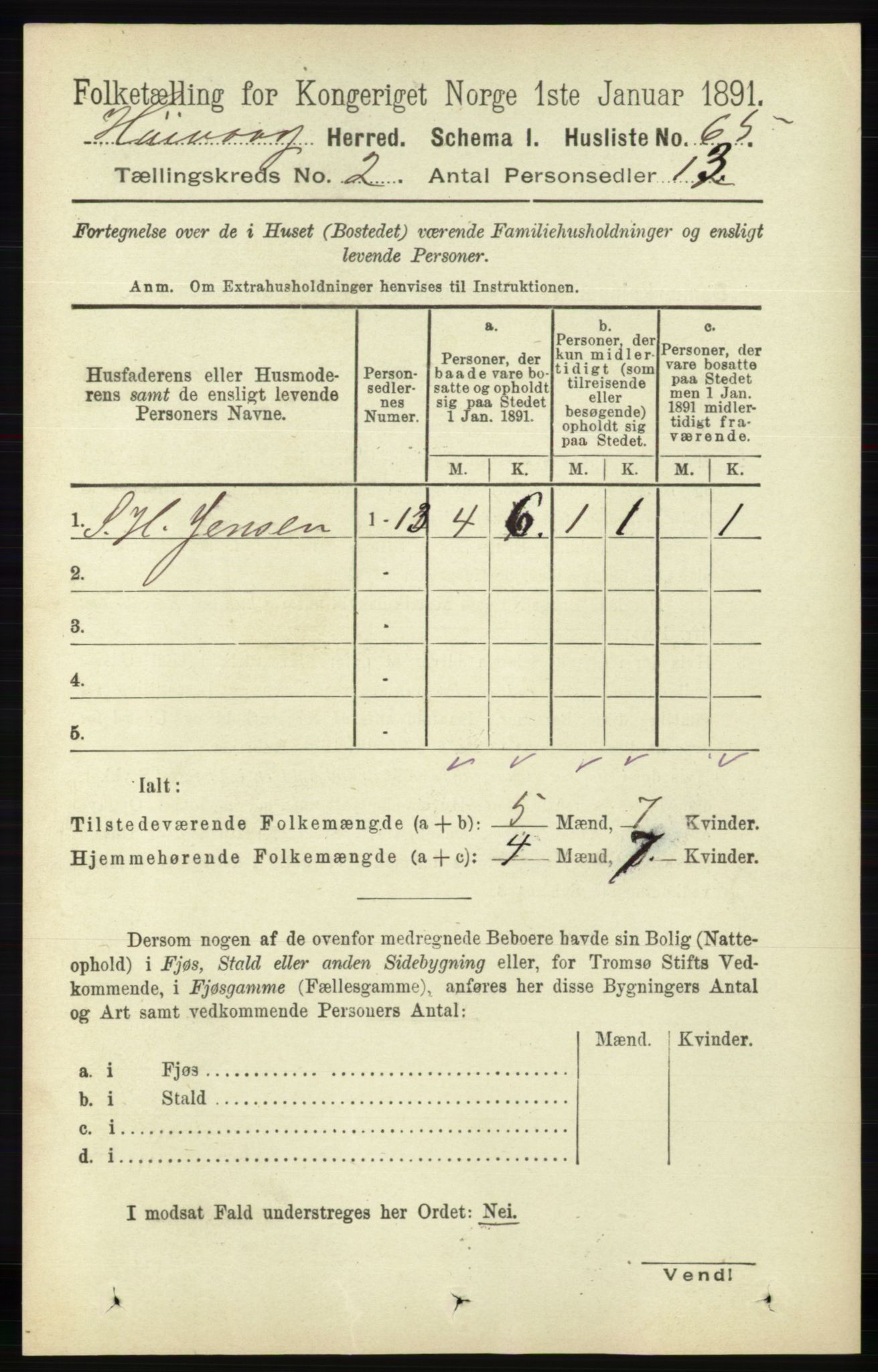 RA, 1891 census for 0927 Høvåg, 1891, p. 529