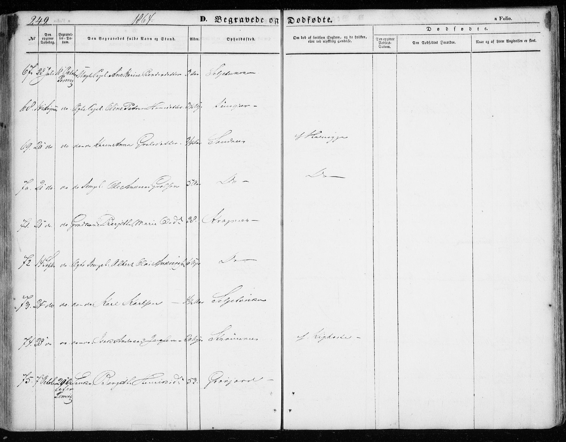 Lenvik sokneprestembete, SATØ/S-1310/H/Ha/Haa/L0007kirke: Parish register (official) no. 7, 1855-1865, p. 249